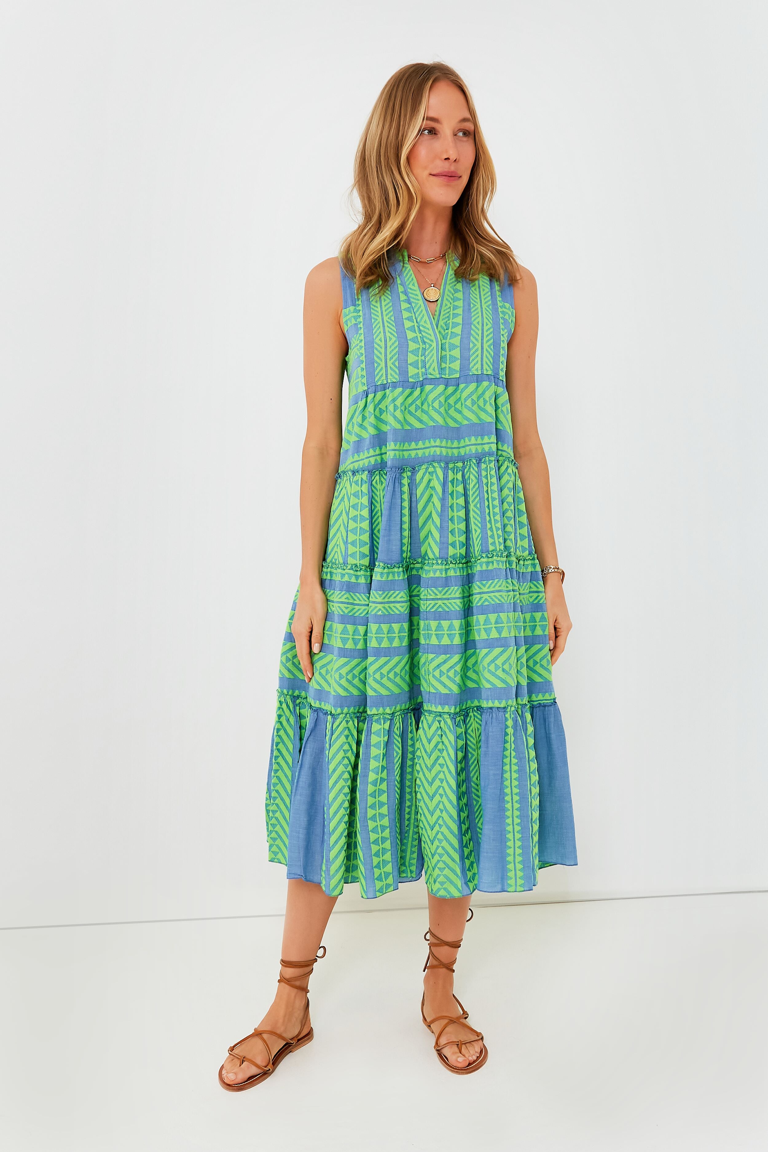 Green and Blue Tanzanitis Midi Dress-Beilave