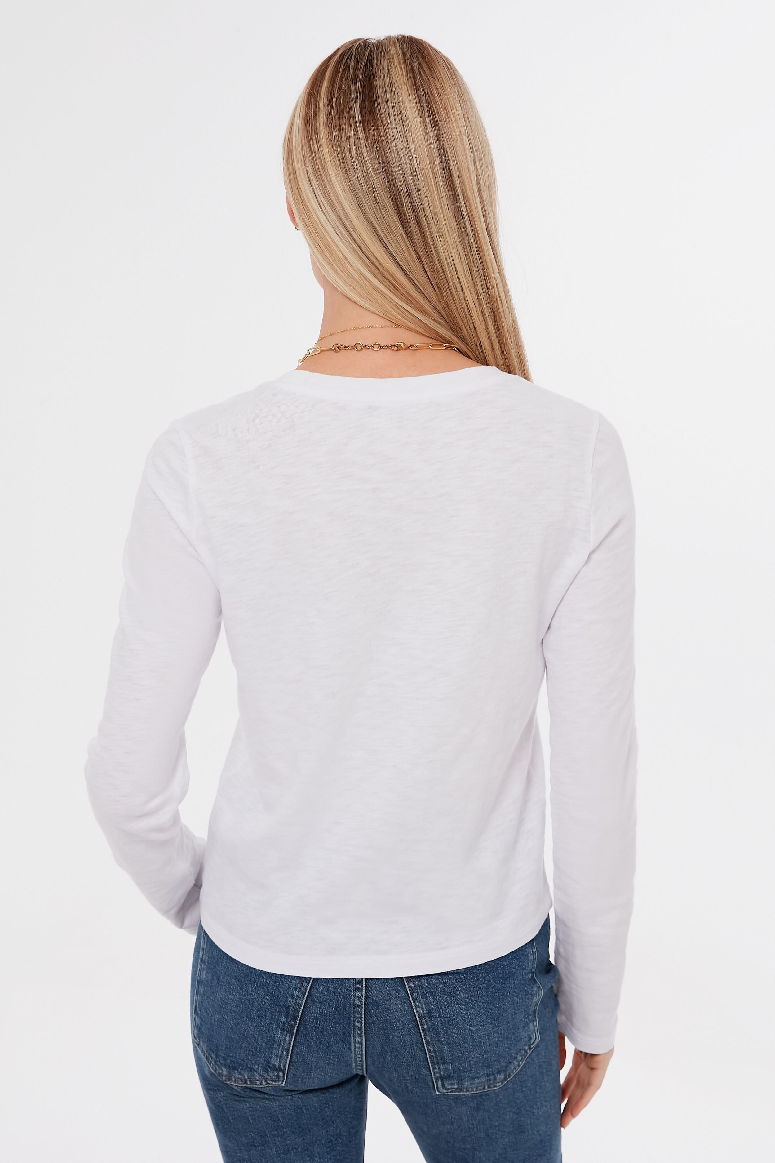 White Modern Slub Long Sleeve Tee-Beilave
