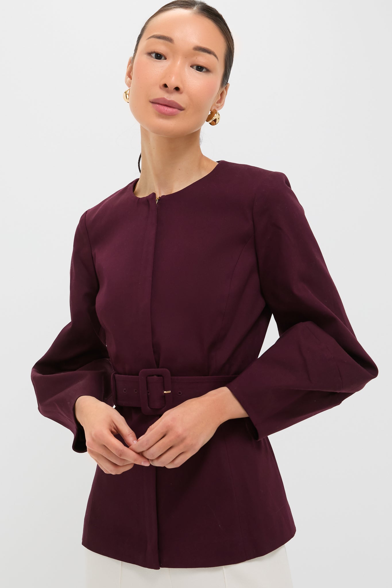 Oxblood Long Sleeve Structured Rhoda Tunic Top-Beilave