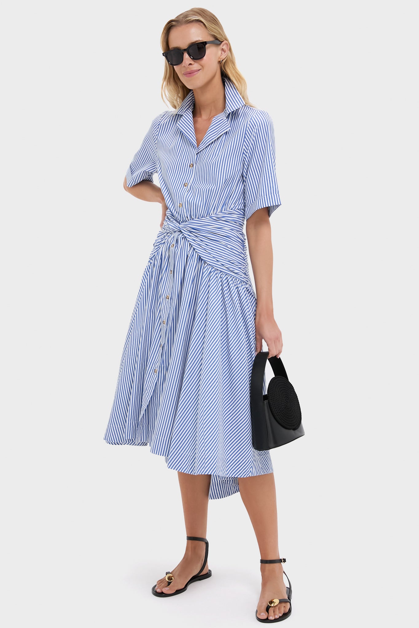 Blue Stripe Tie Shirt Dress-Beilave