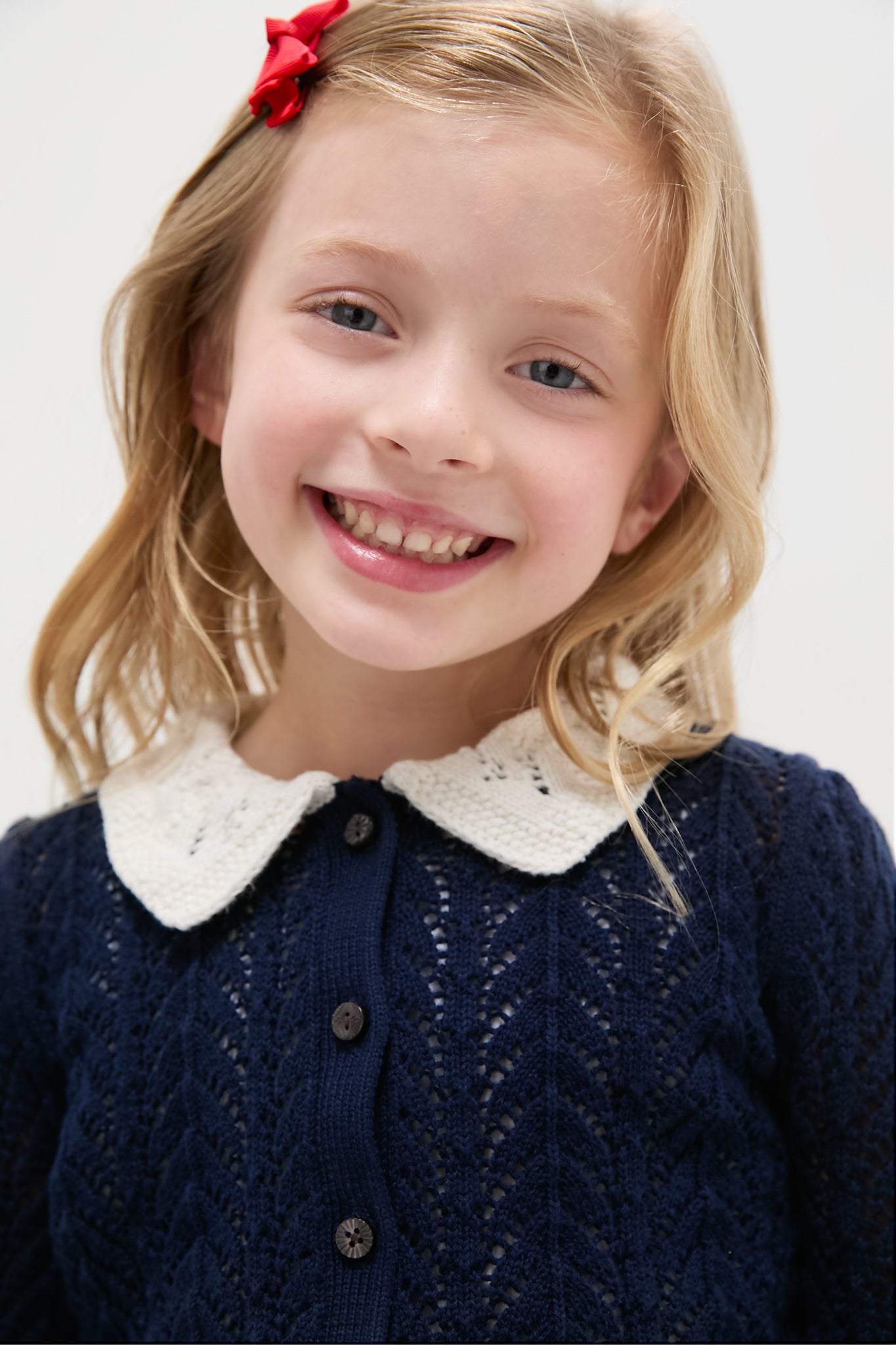 Girls Long-Sleeve Cotton Pointelle Collared Cardigan-Beilave