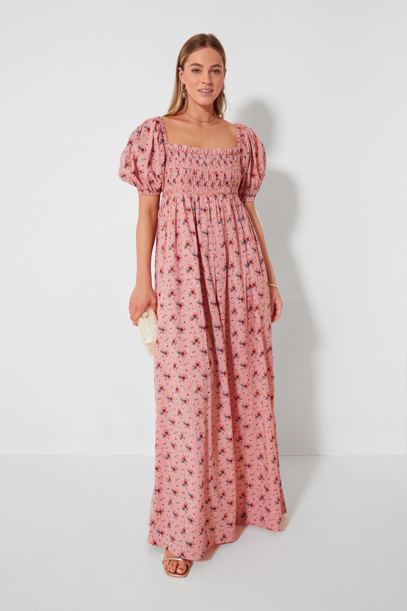 Primrose and Bouquet Floral Aurora Puff Sleeve Maxi Dress-Beilave