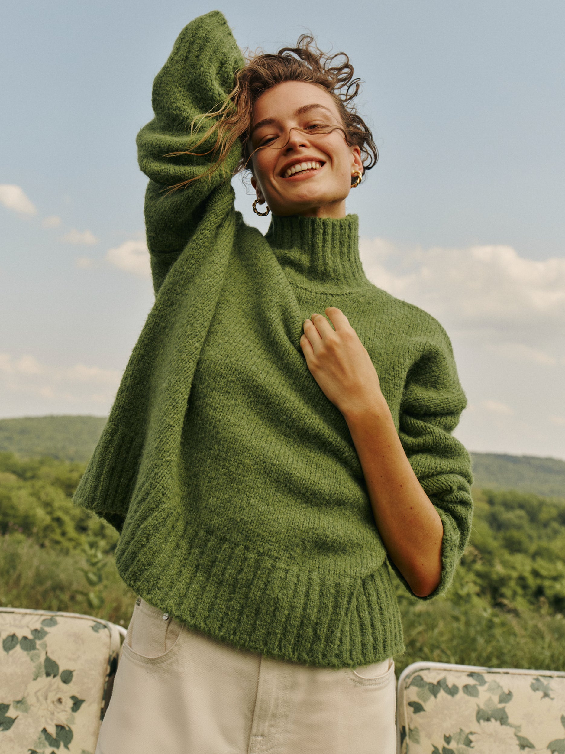 Green Boucle Hannah Turtleneck Sweater-Beilave
