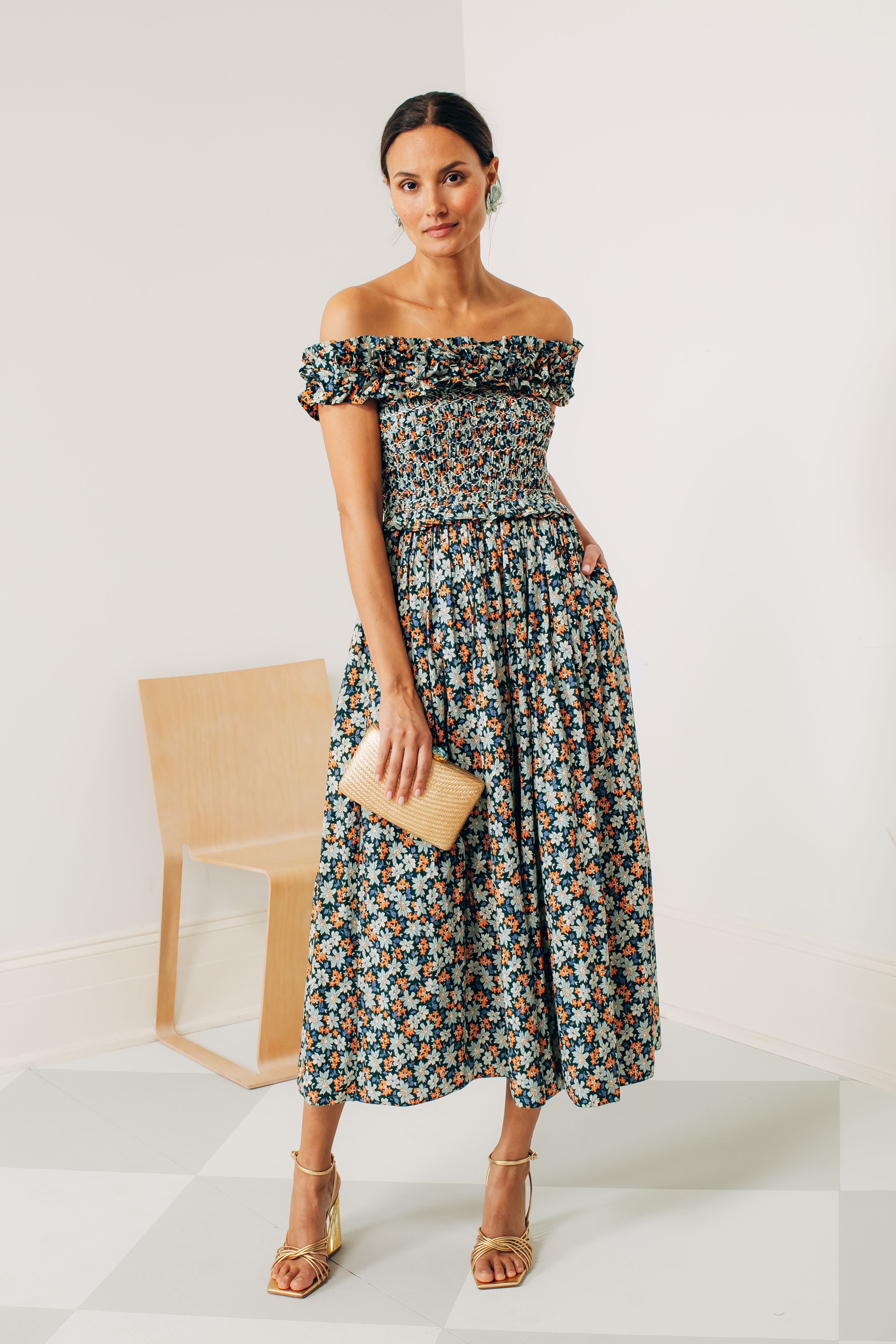 Forrest Peggy Floral Off Shoulder Dress-Beilave