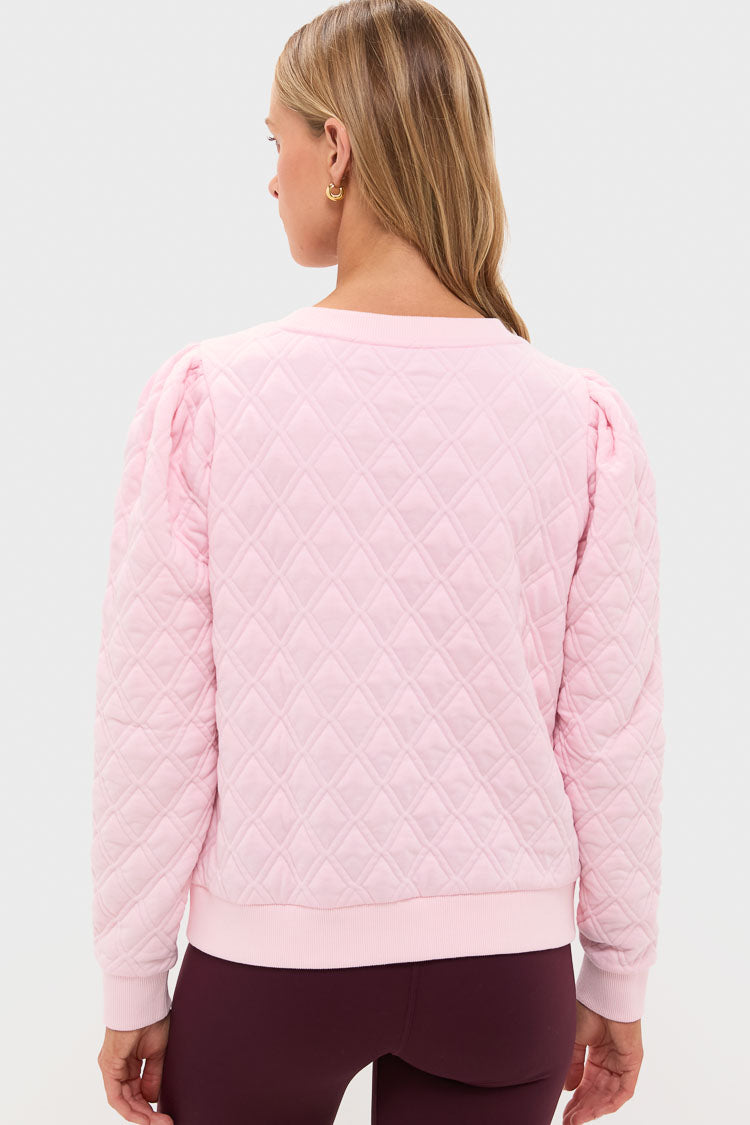 Pink Puff Sleeve Quilted Stretch Campbell Pullover-Beilave