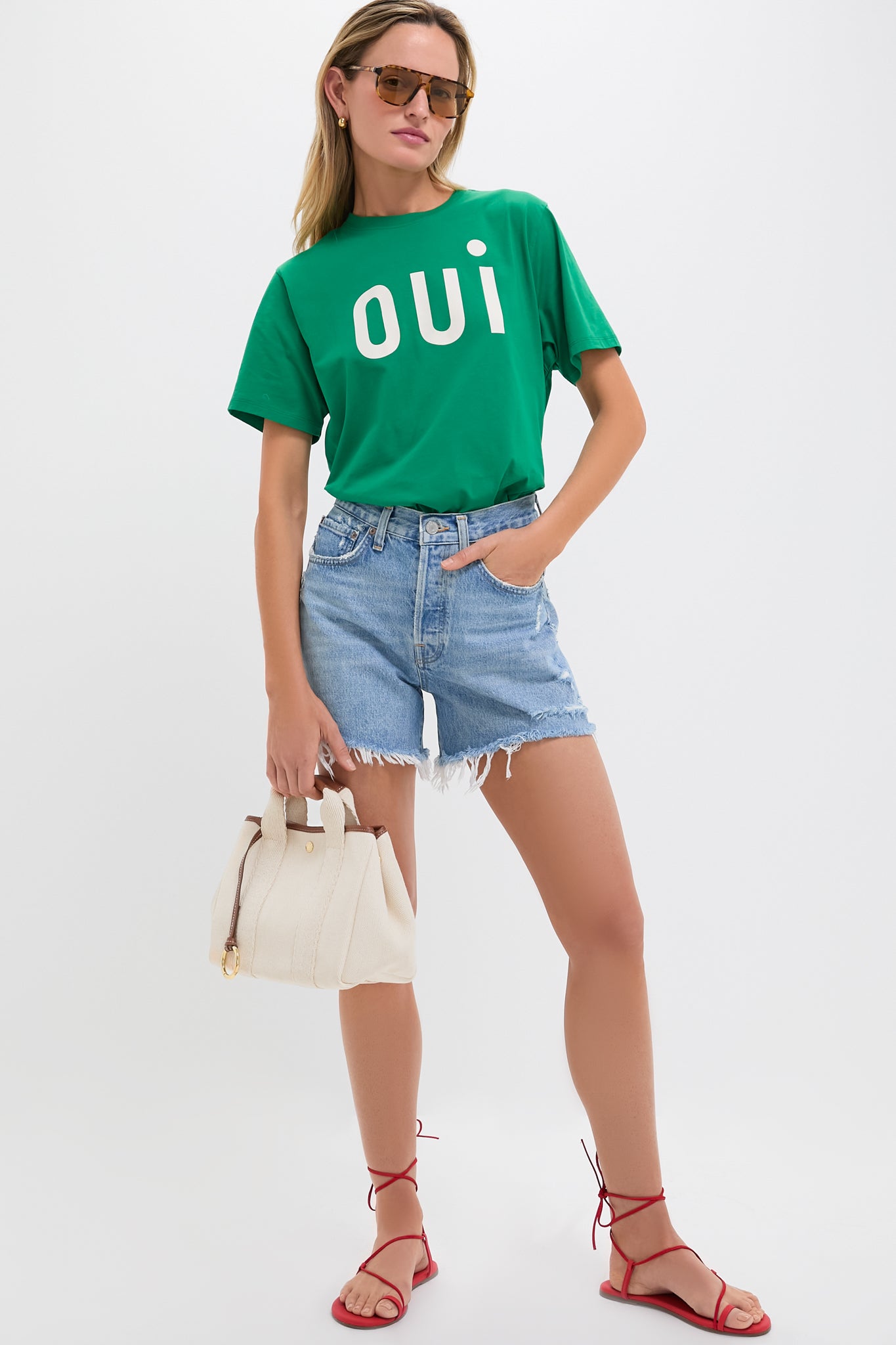 Green Apple with Printed Cream Oui Original Tee-Beilave