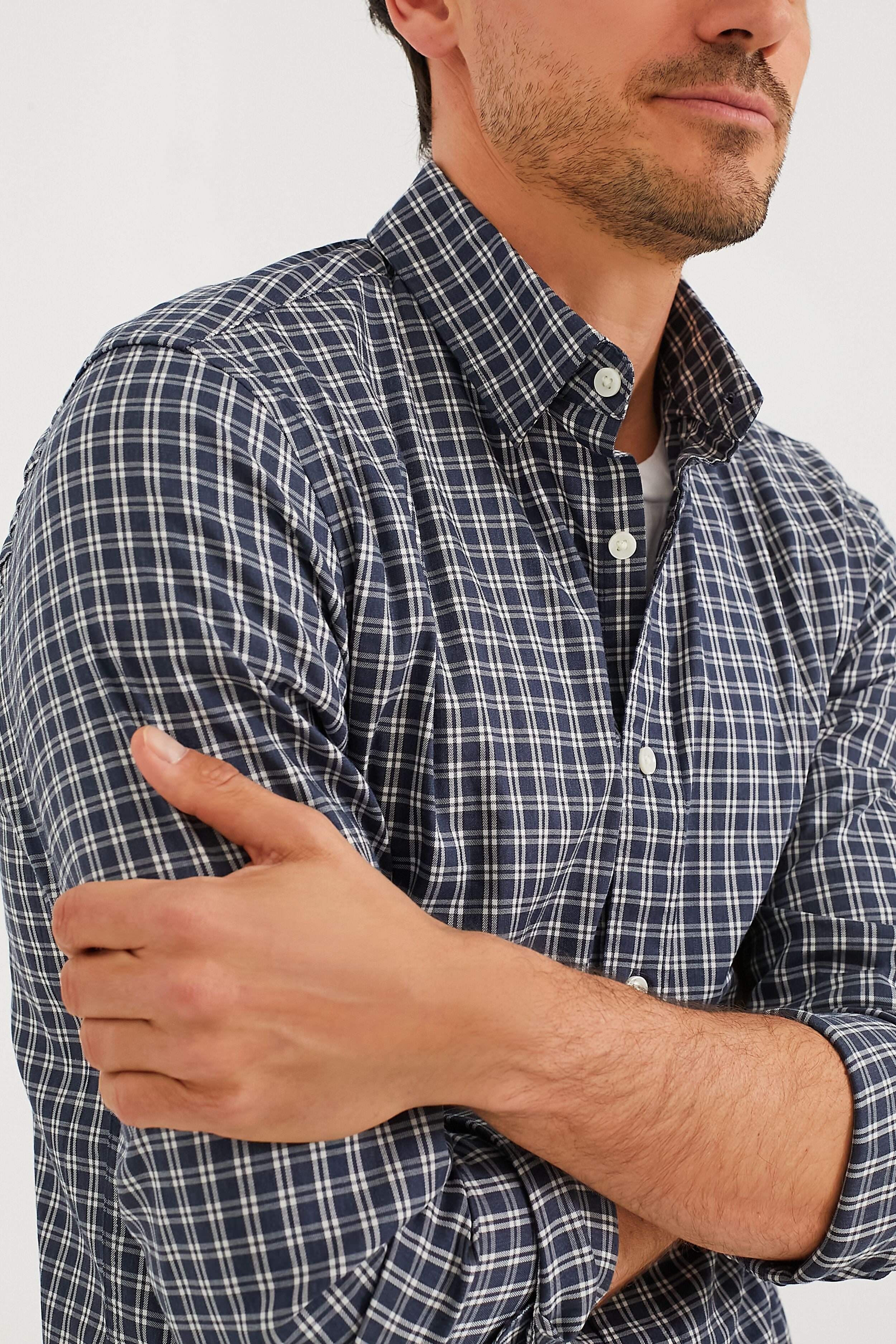 Navy White Check Movement Shirt-Beilave
