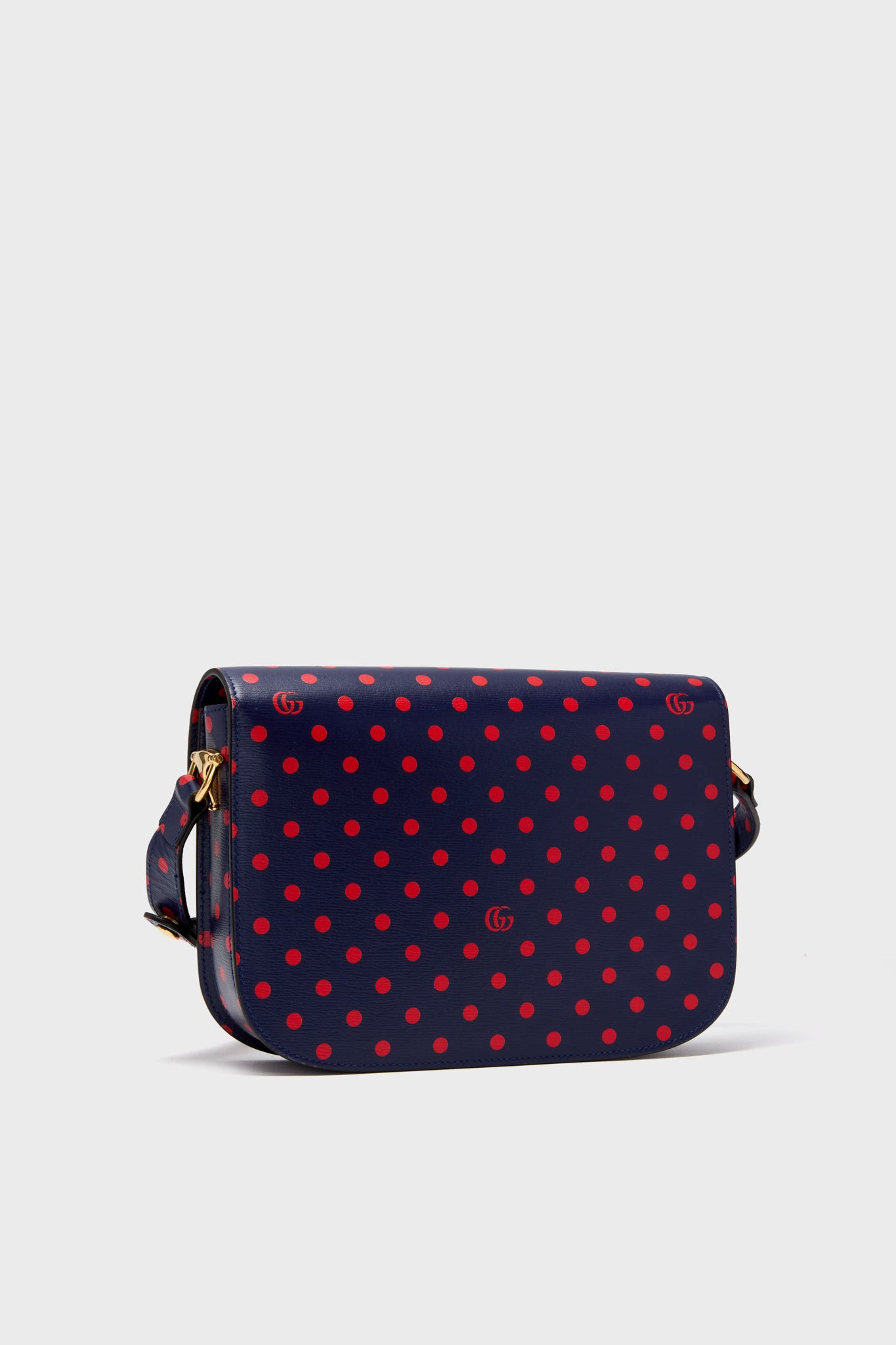 Gucci Blue Horsebit Polka Dot And Blue Leather Shoulder Bag-Beilave