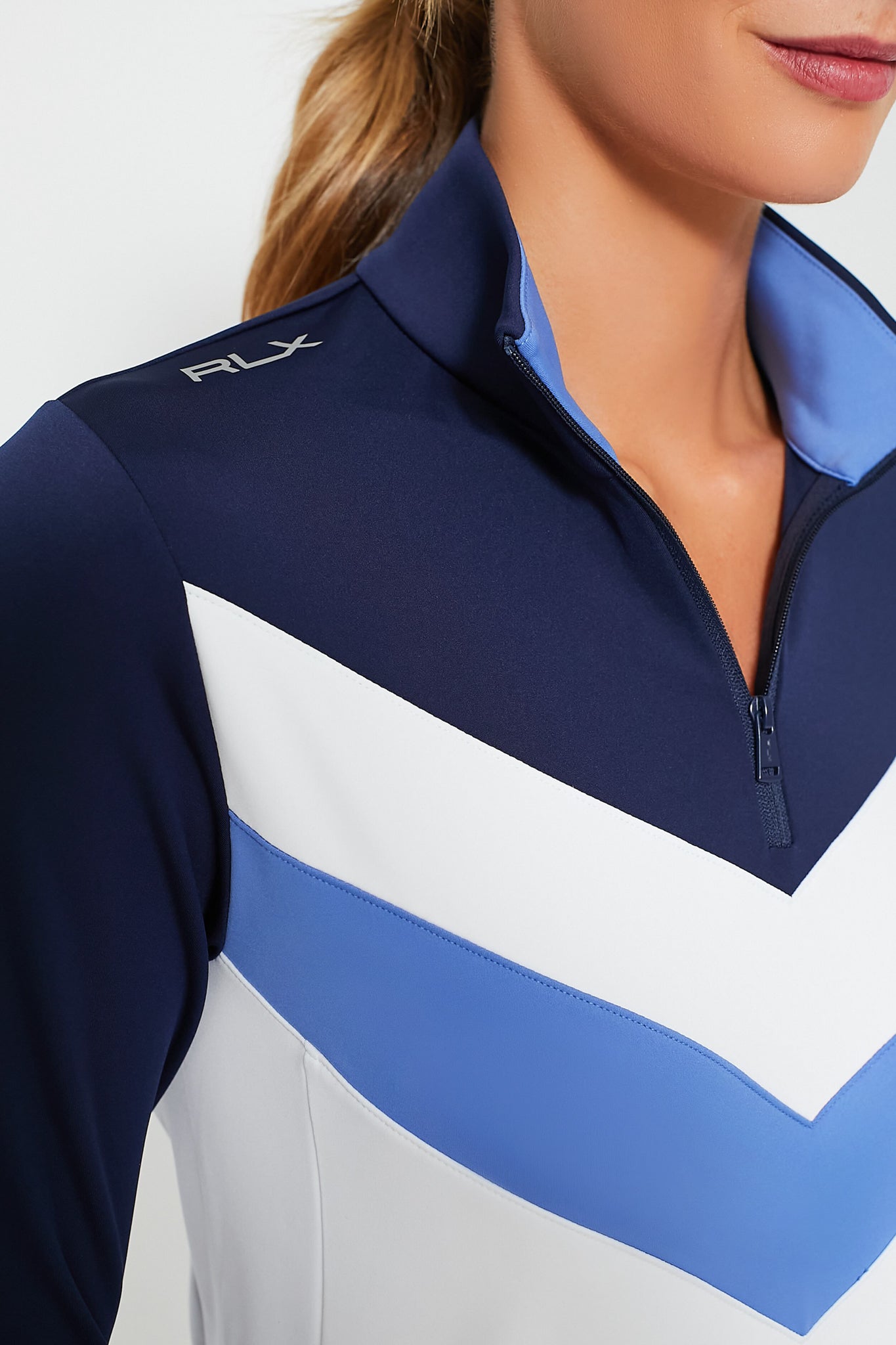 White Multi Long Sleeve Power Stretch Quarter Zip Pullover-Beilave