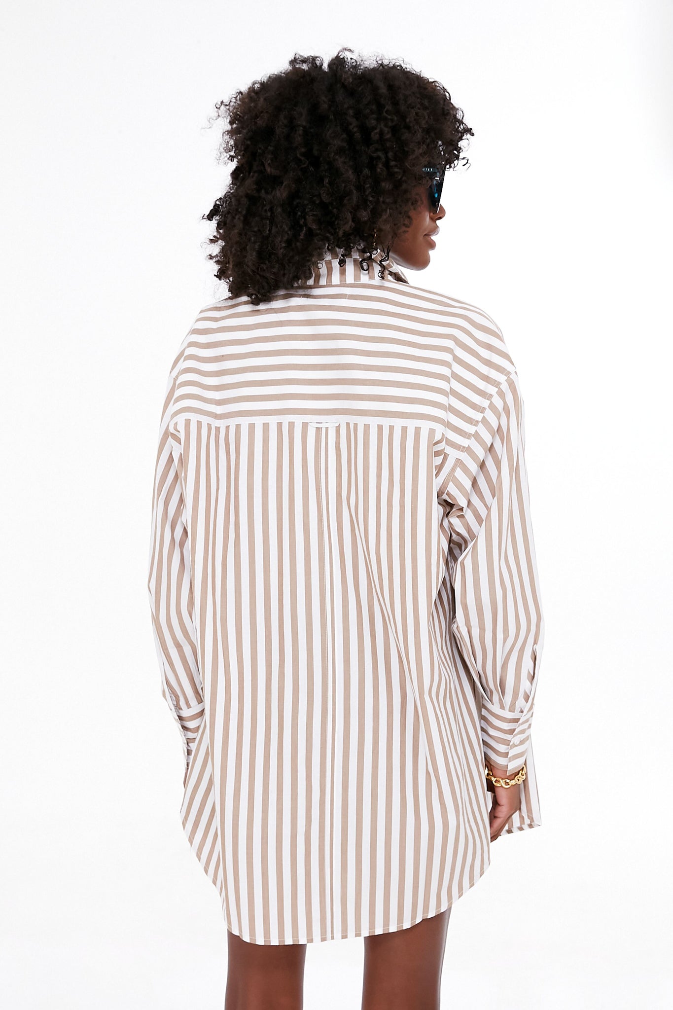 Tan Stripes Oversized Button Down-Beilave