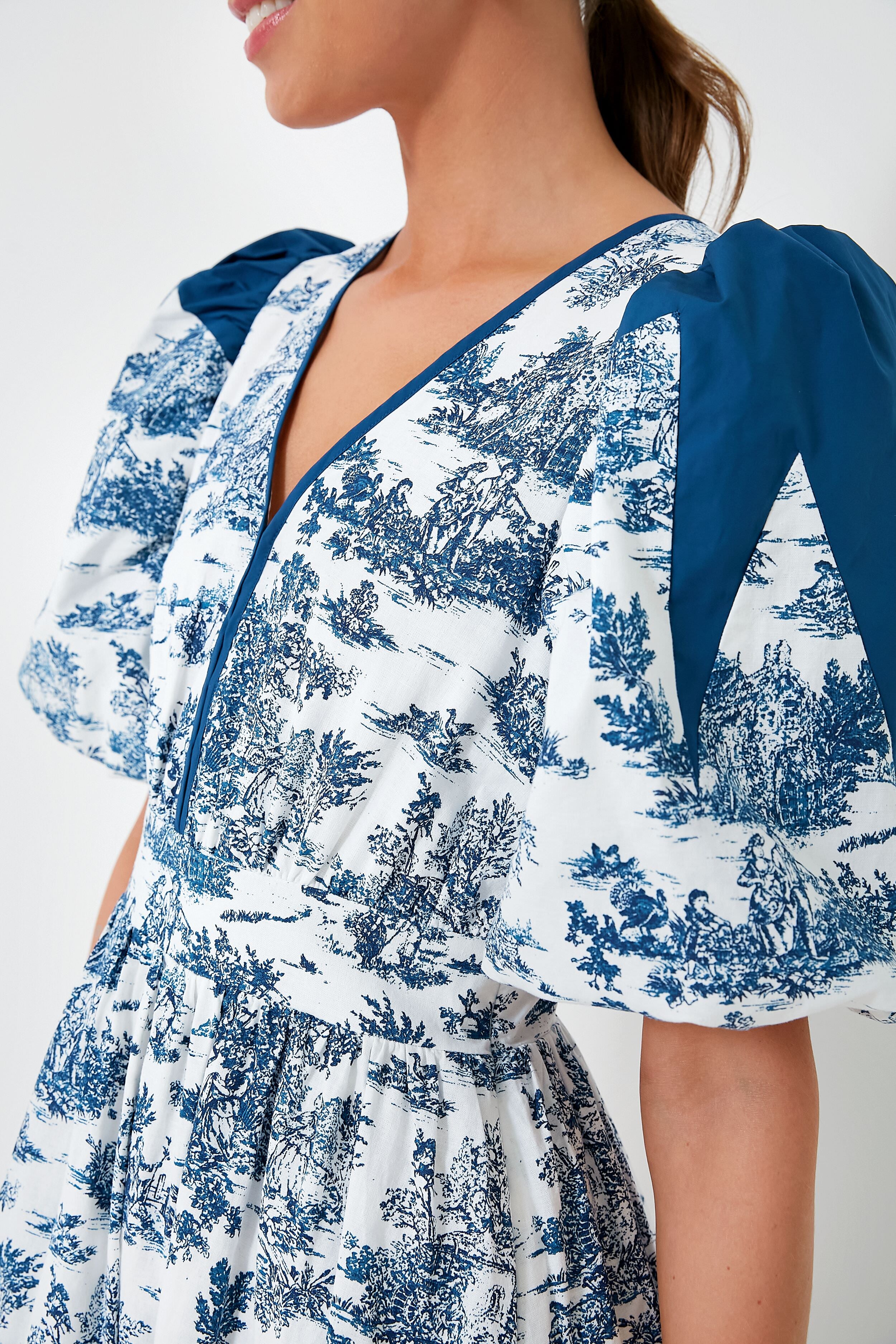 Blue Toile Reynolds Midi Dress-Beilave
