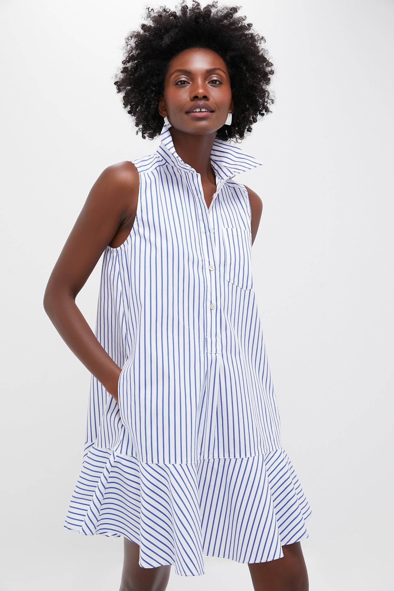 Blue Stripe Sleeveless Callahan Shirt Dress-Beilave