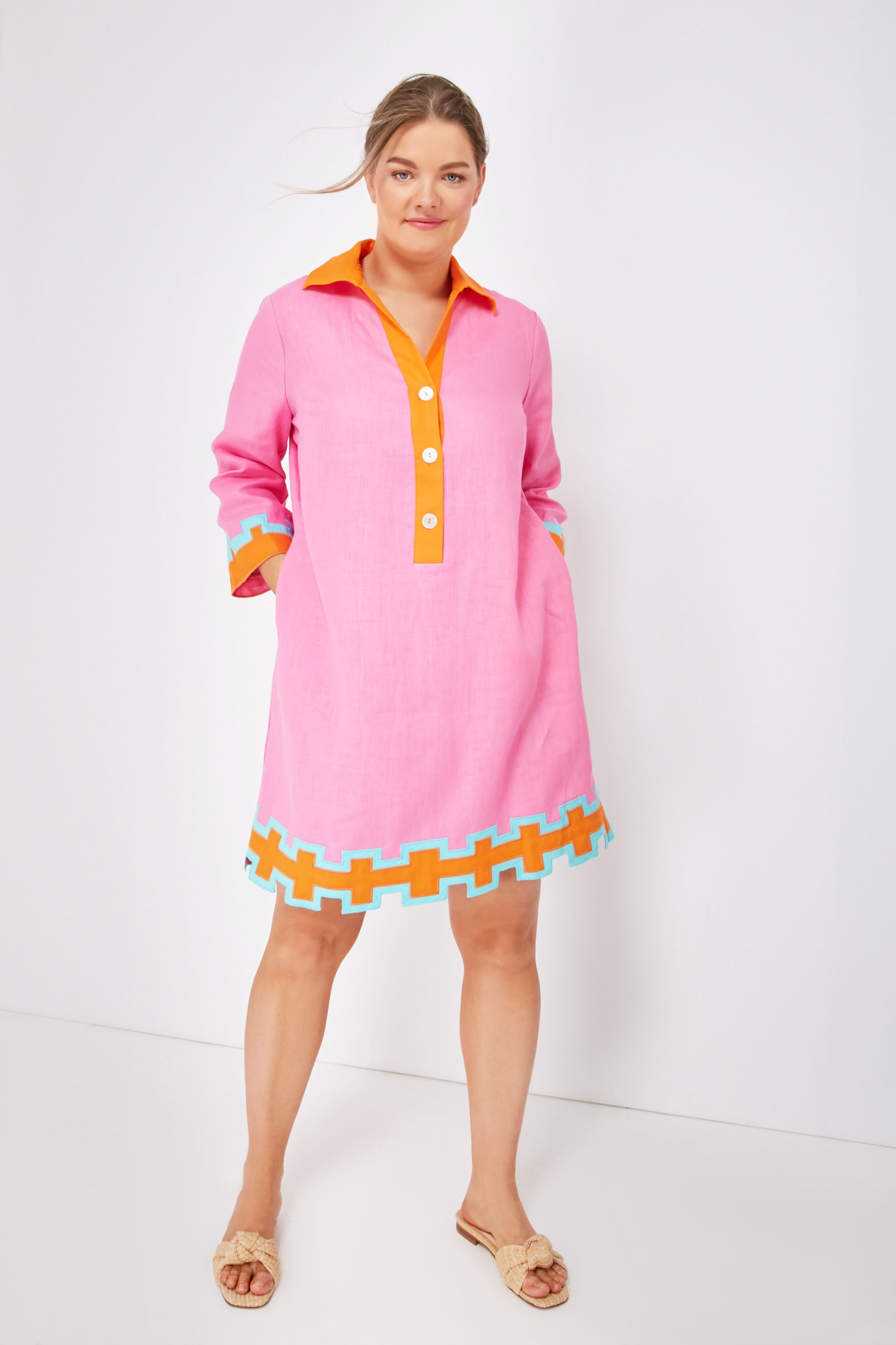 Peony Pink and Tangerine Collier Dress-Beilave