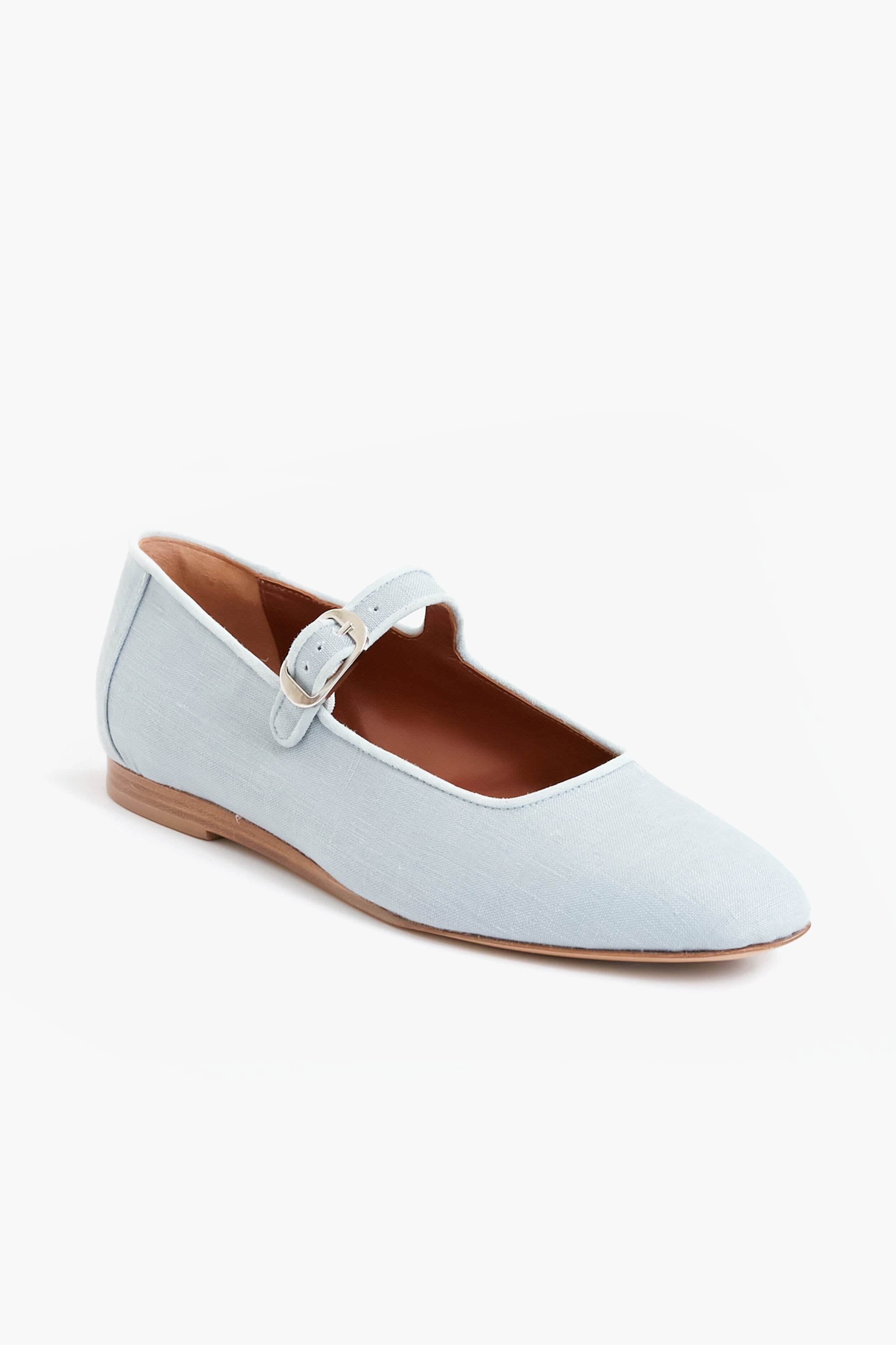 Denim Linen Suede Mary Jane Flats-Beilave