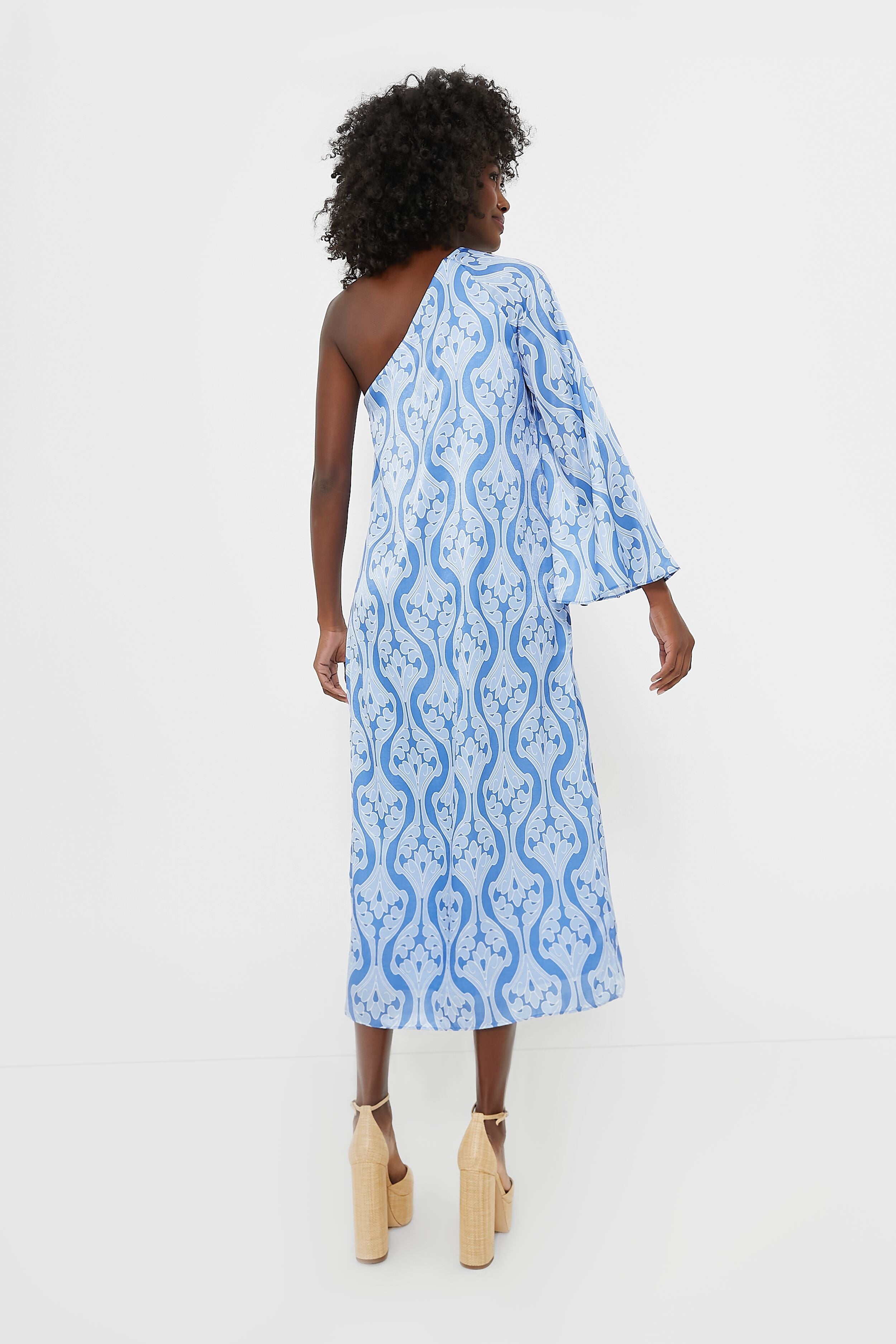 One Shoulder Blue Geometric Luna Dress-Beilave