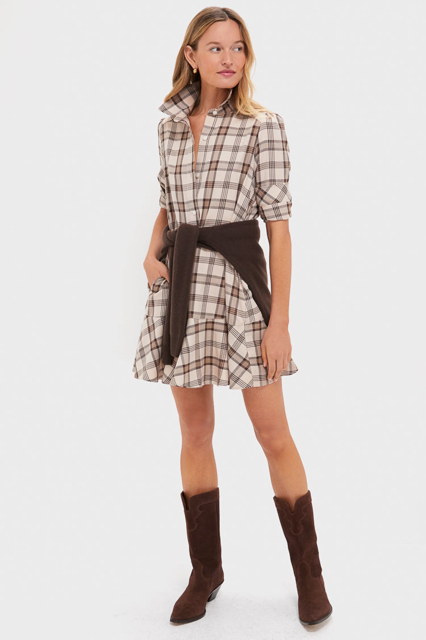 Brown Plaid Callahan Shirt Dress-Beilave