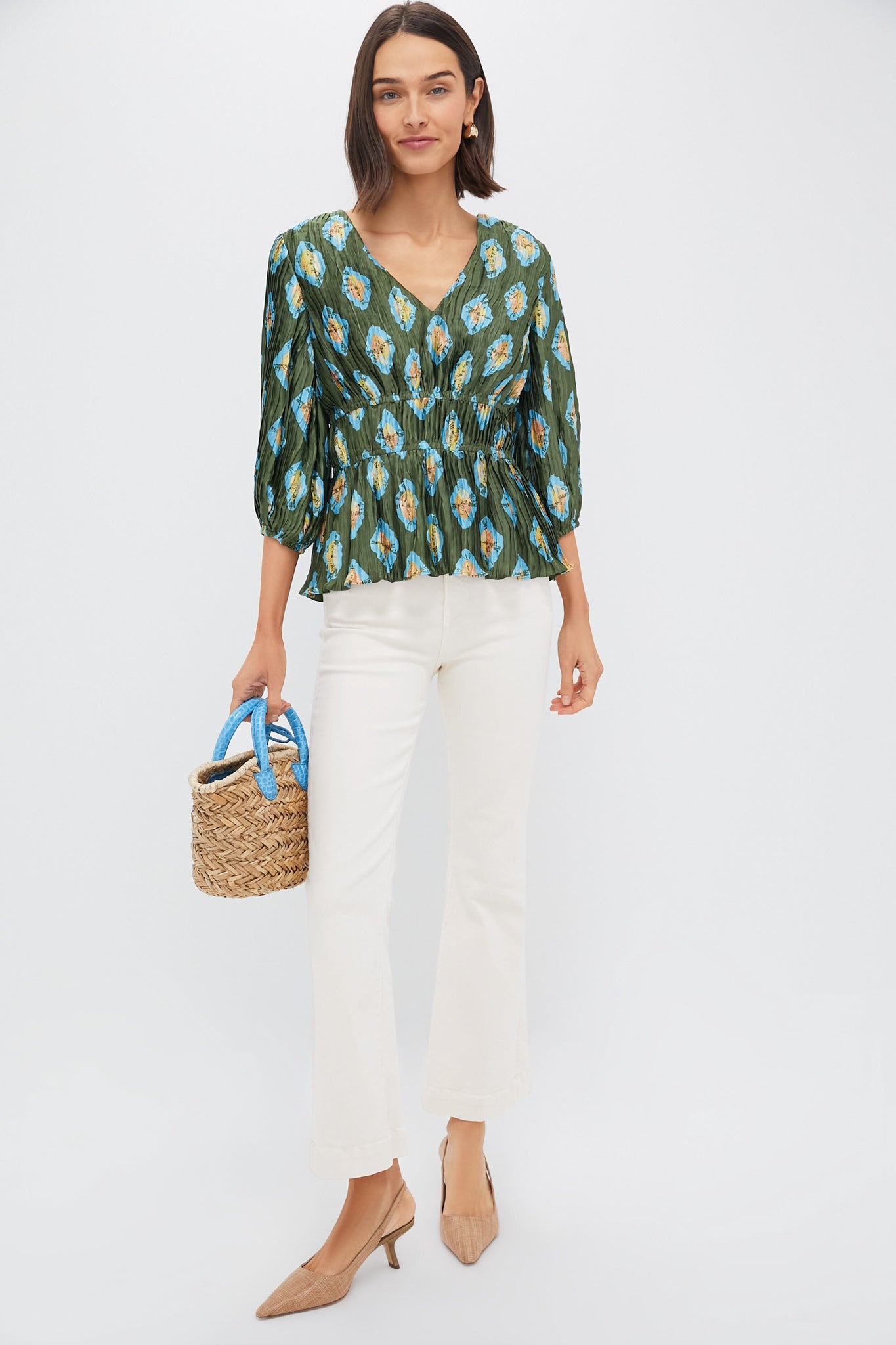 Olive and Aqua Diamond Maisy Blouse-Beilave