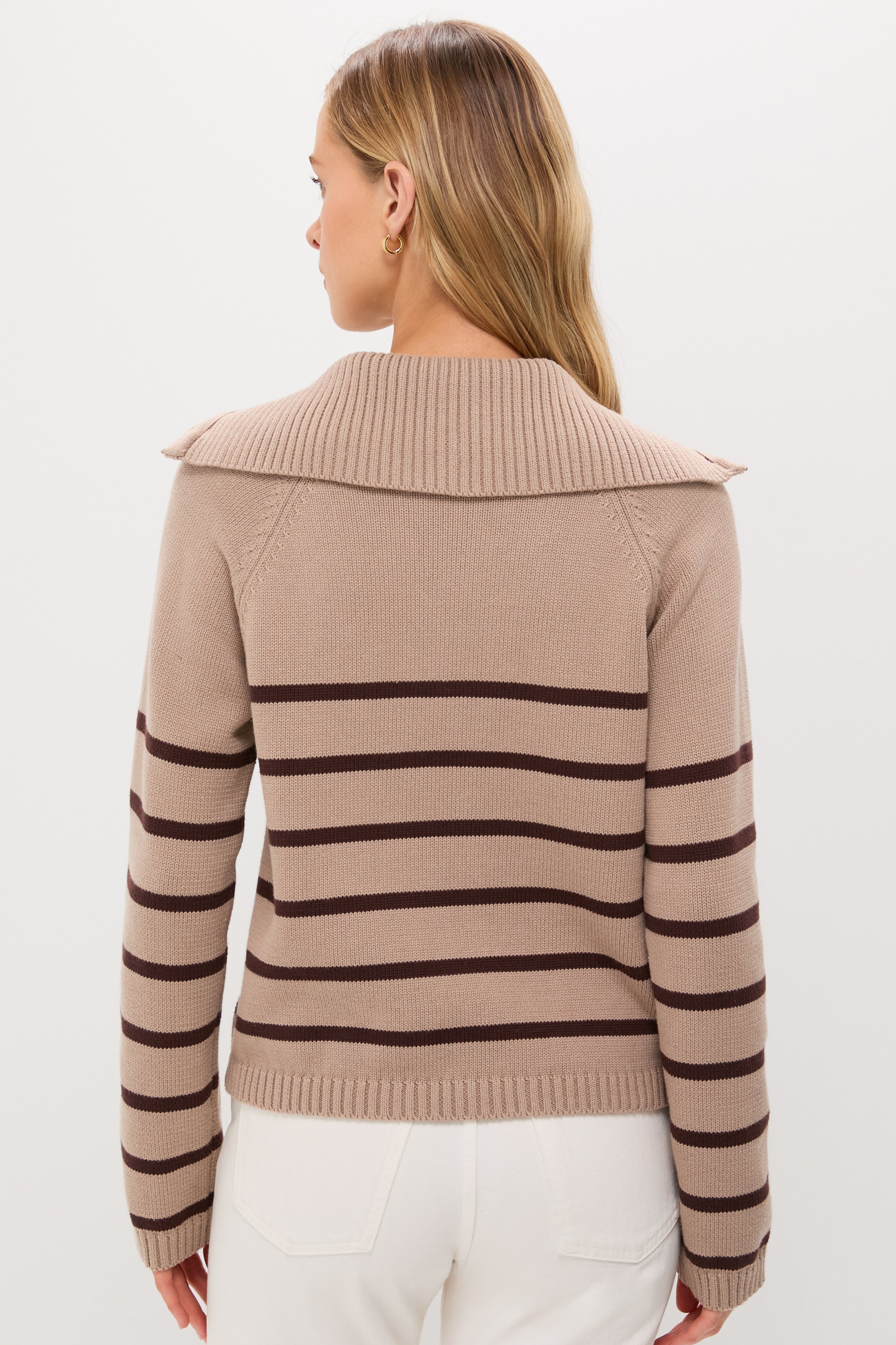 Tan & Brown Stripe Jasper Quarter Zip Sweater-Beilave