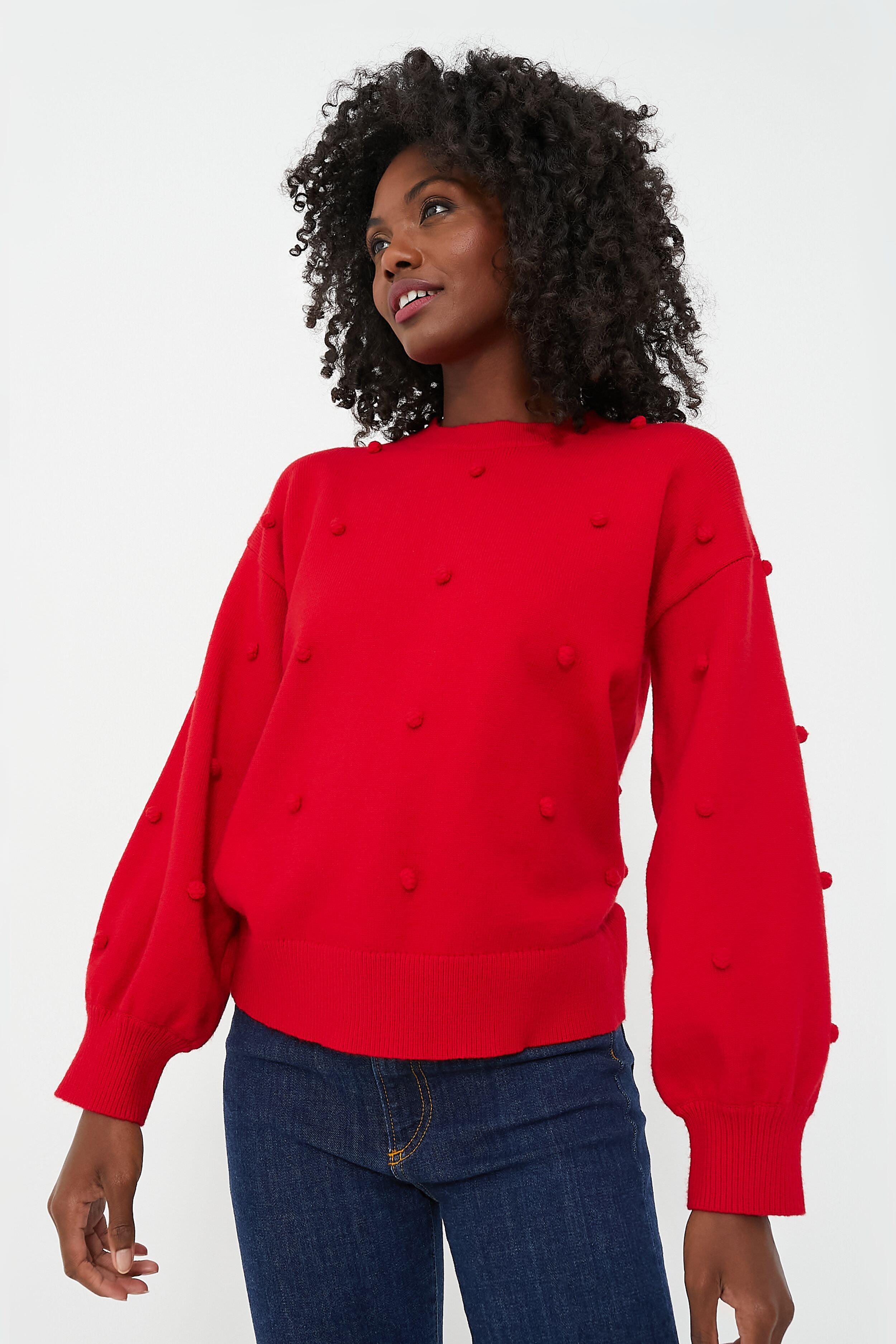 Red Pom Pom Melinda Crewneck Sweater-Beilave