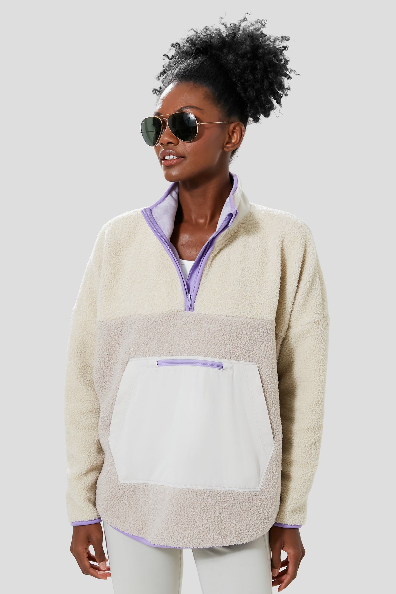Gray and Lilac Fleece Cady Quarter Zip-Beilave