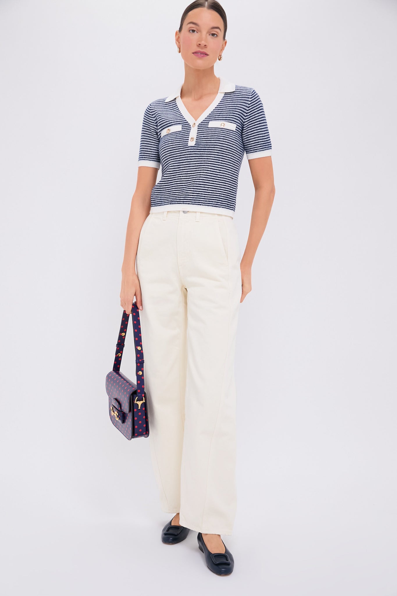 Gucci Blue Horsebit Polka Dot And Blue Leather Shoulder Bag-Beilave