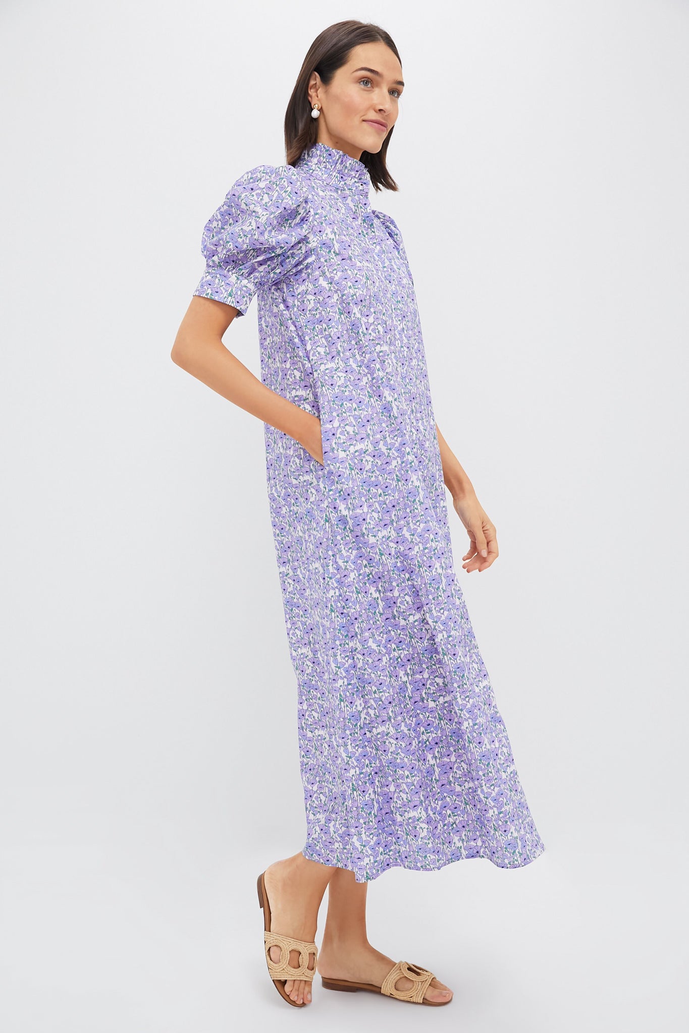 Purple Poppies Ruffle Collar Louisa Maxi Dress-Beilave
