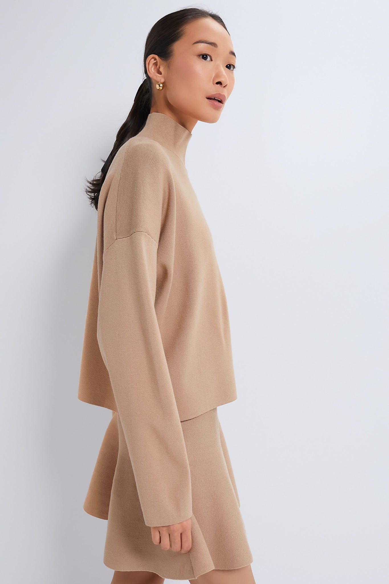 Tan Cessie High Neck Sweater-Beilave