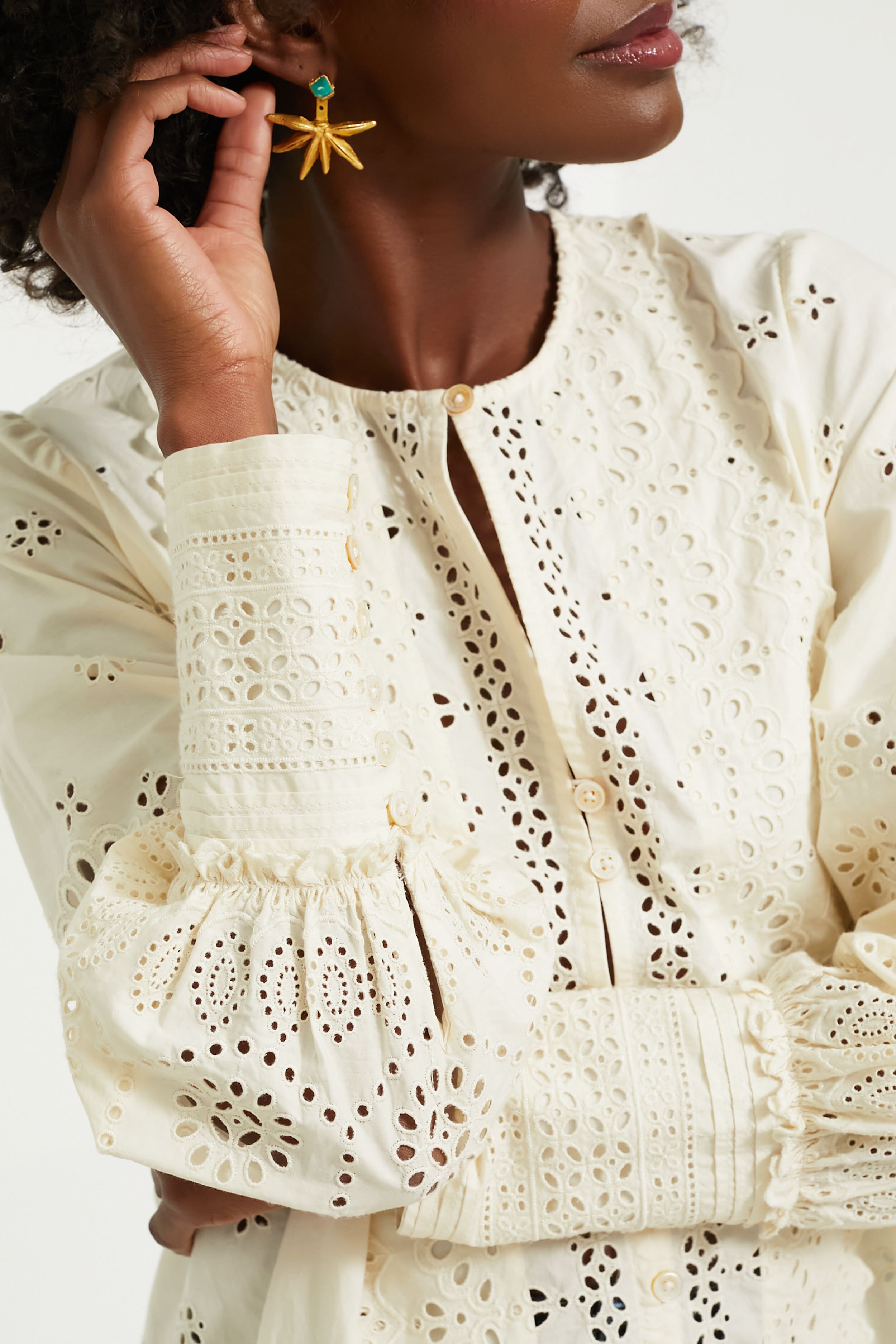 Cream Lainey Eyelet Longsleeve Top-Beilave