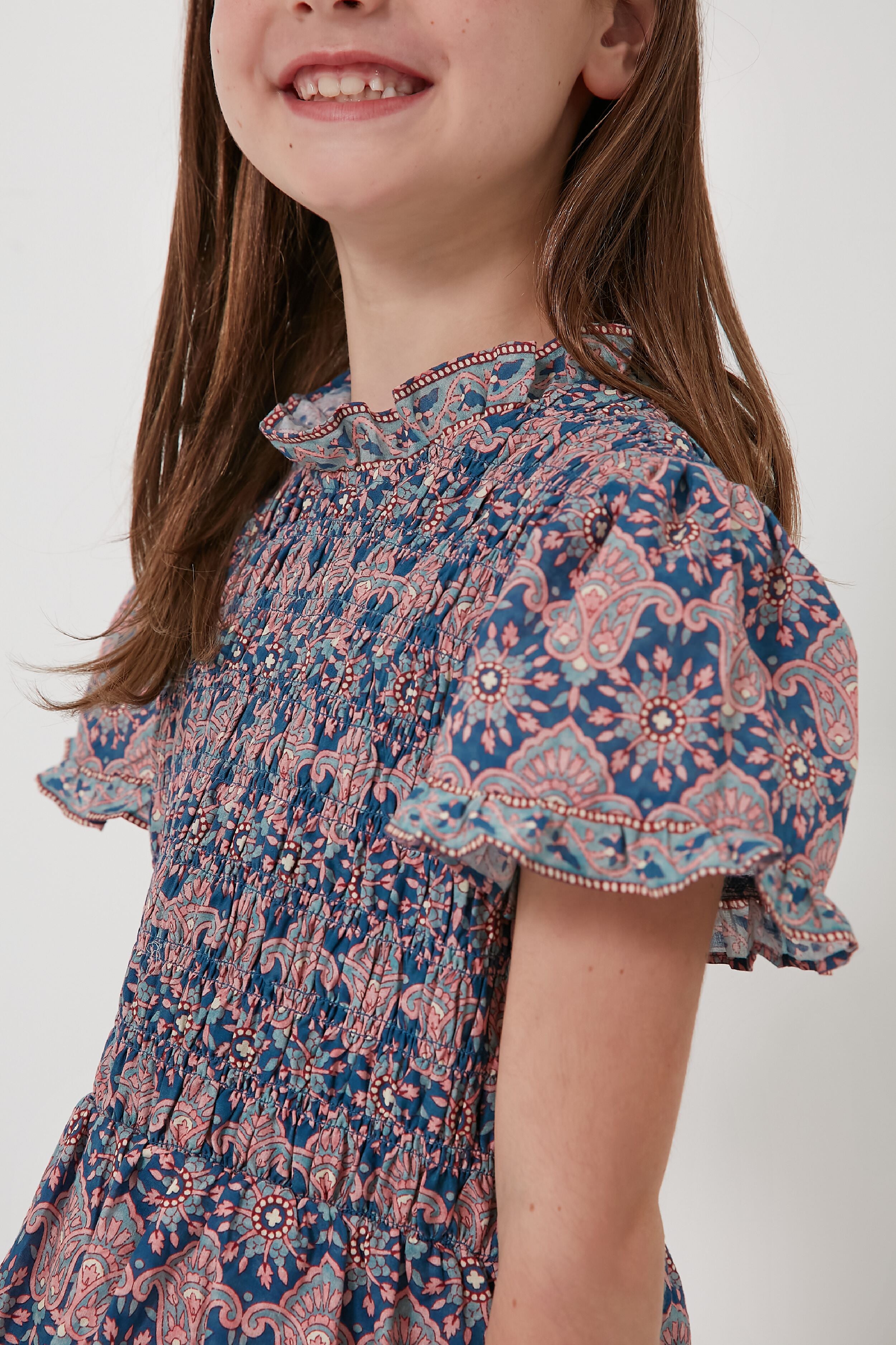 Parker Print Short Sleeve Smocked Dress-Beilave