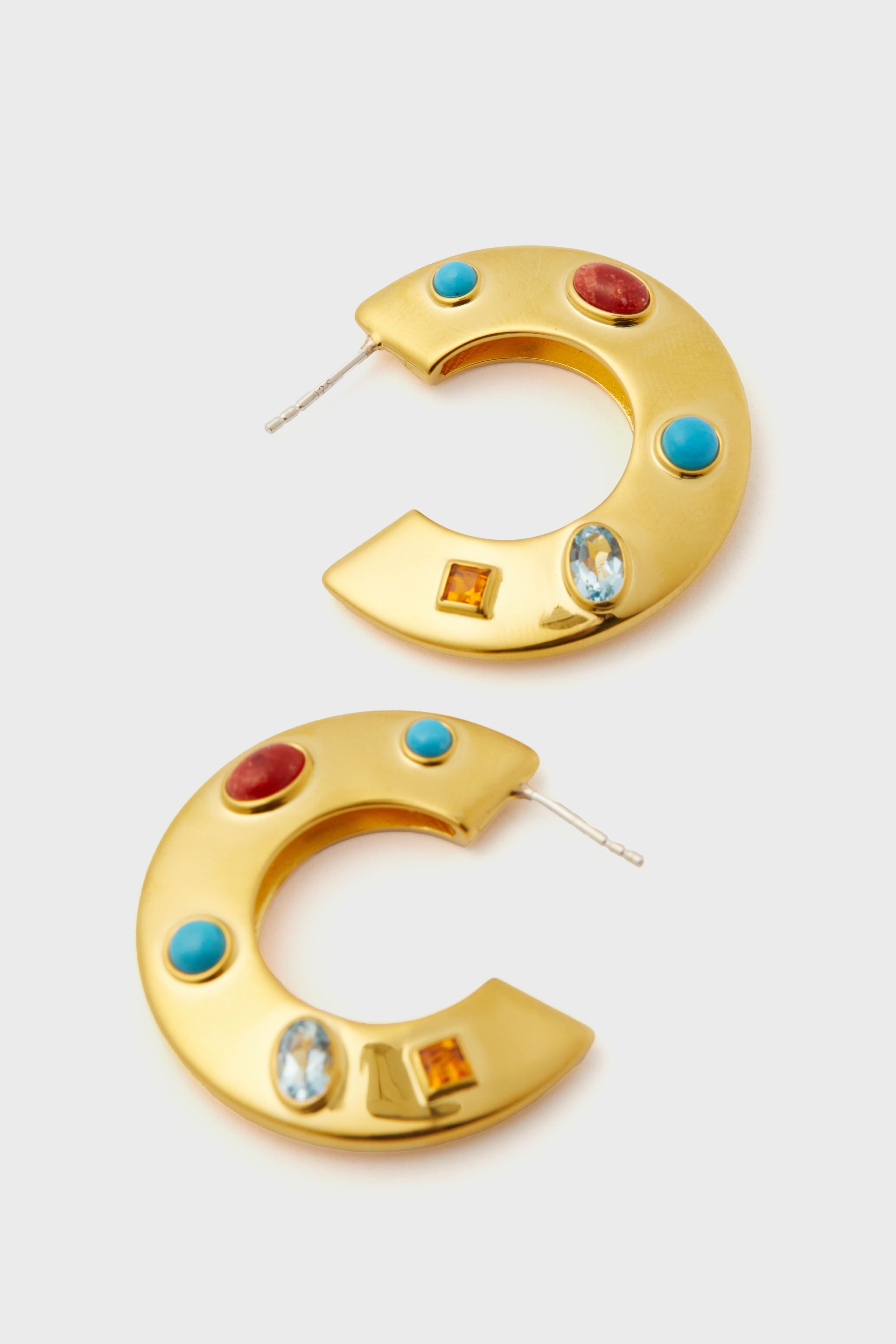 Gold Saucer Hoops in Dotted Stone-Beilave