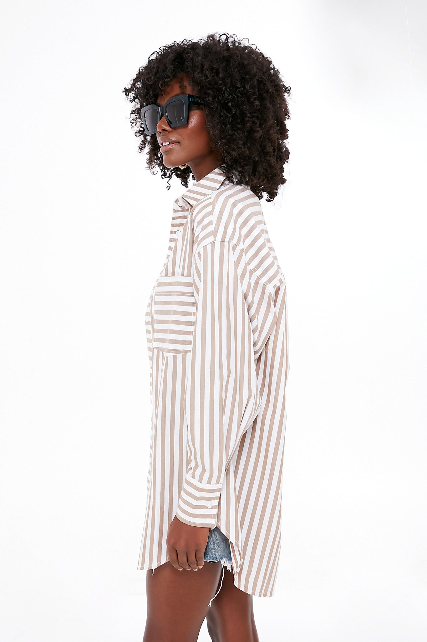 Tan Stripes Oversized Button Down-Beilave