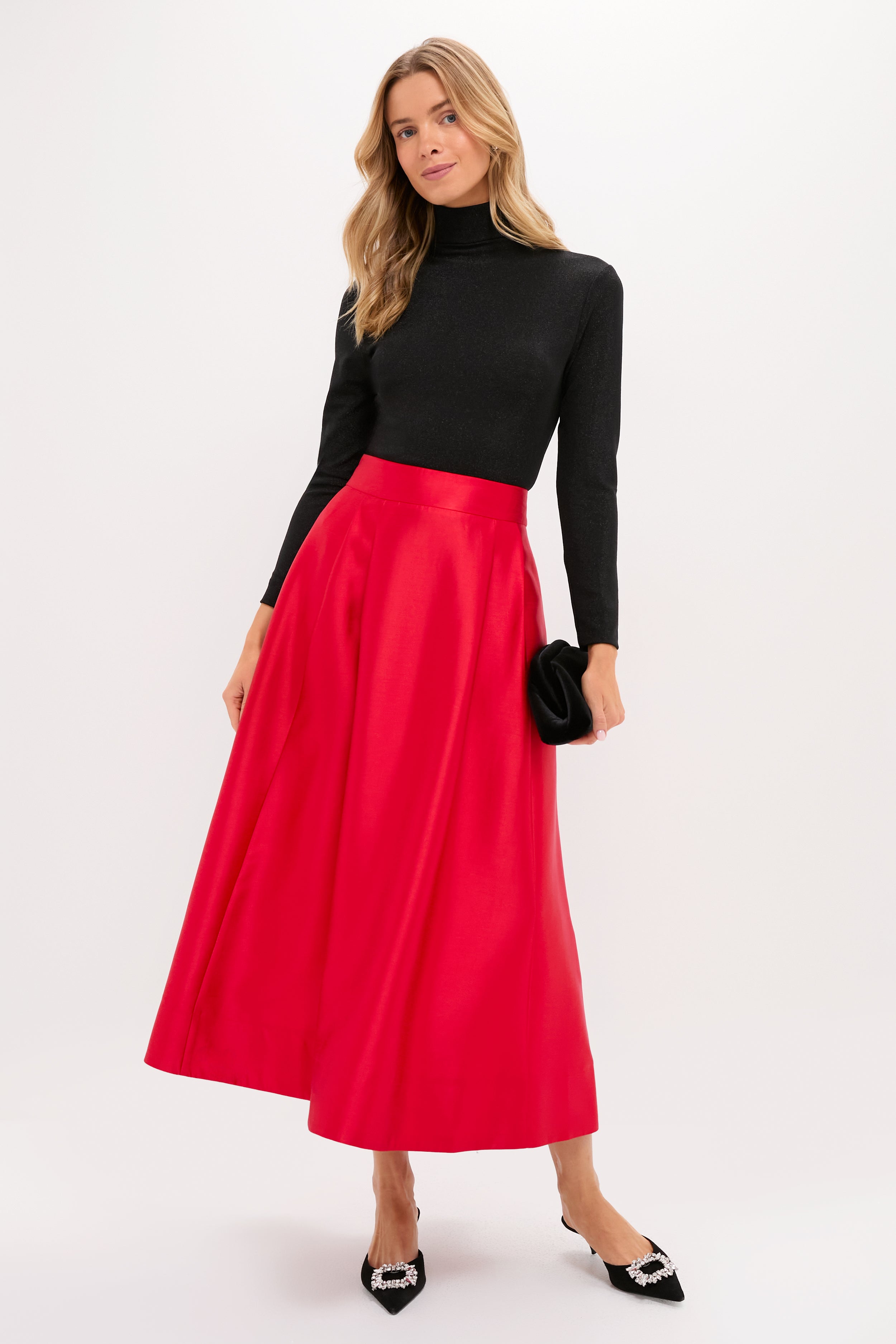 Red Dupioni Kendall Skirt-Beilave