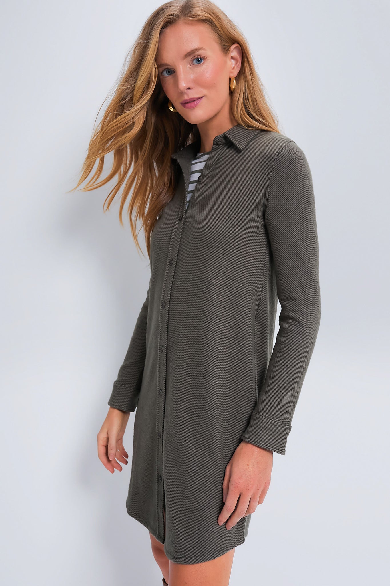 Olive Melange Twill Legend Sweater Dress-Beilave