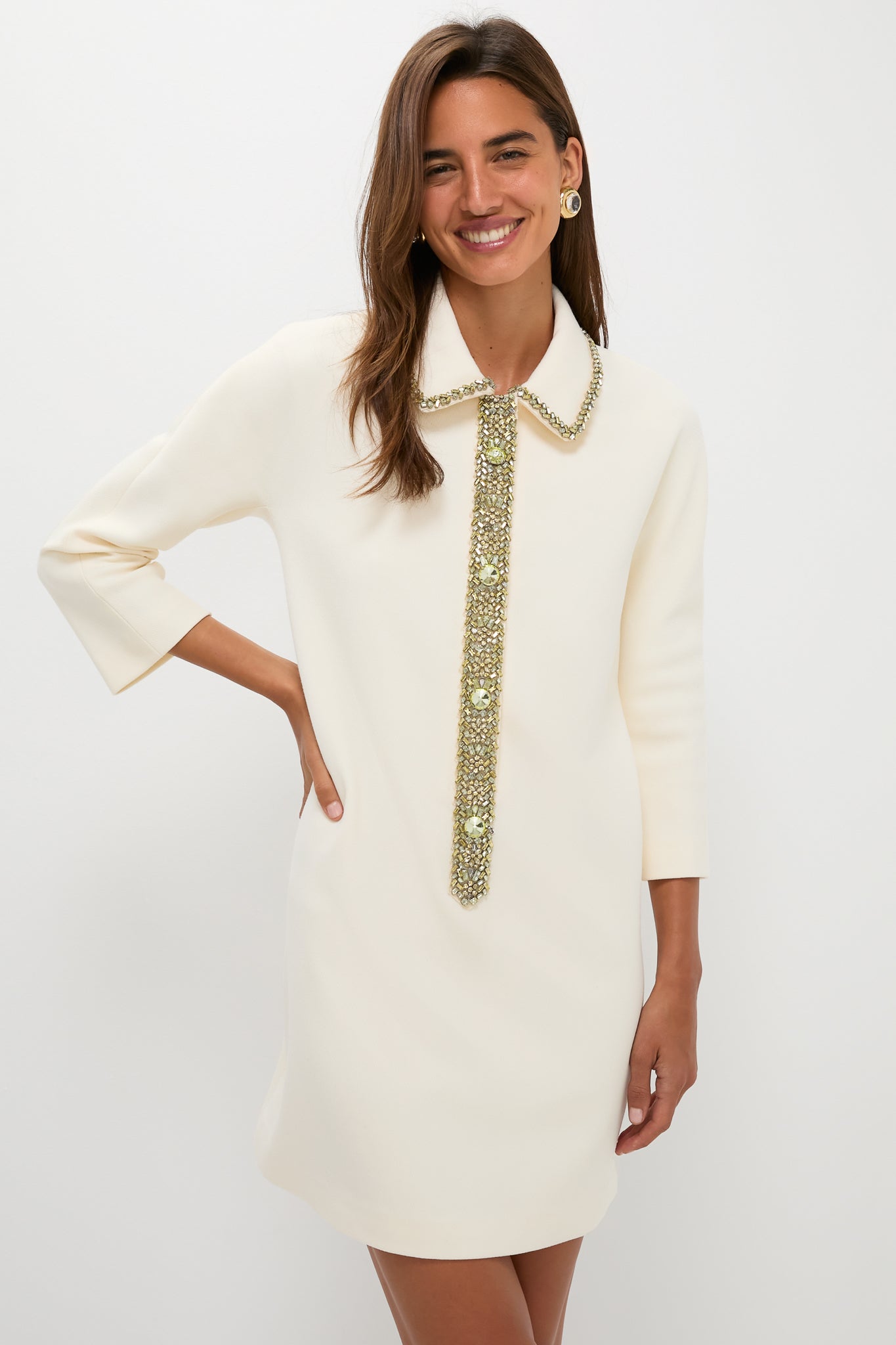 Winter White Embellished Nicola Dress-Beilave