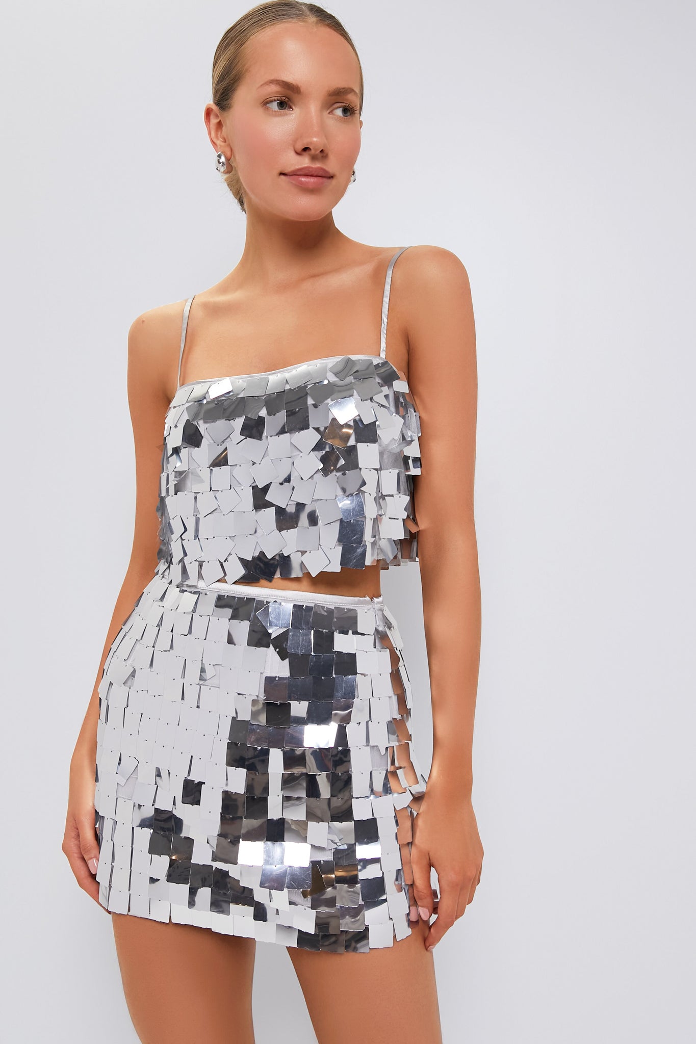 Silver Griselda Top and Mini Skirt Set-Beilave