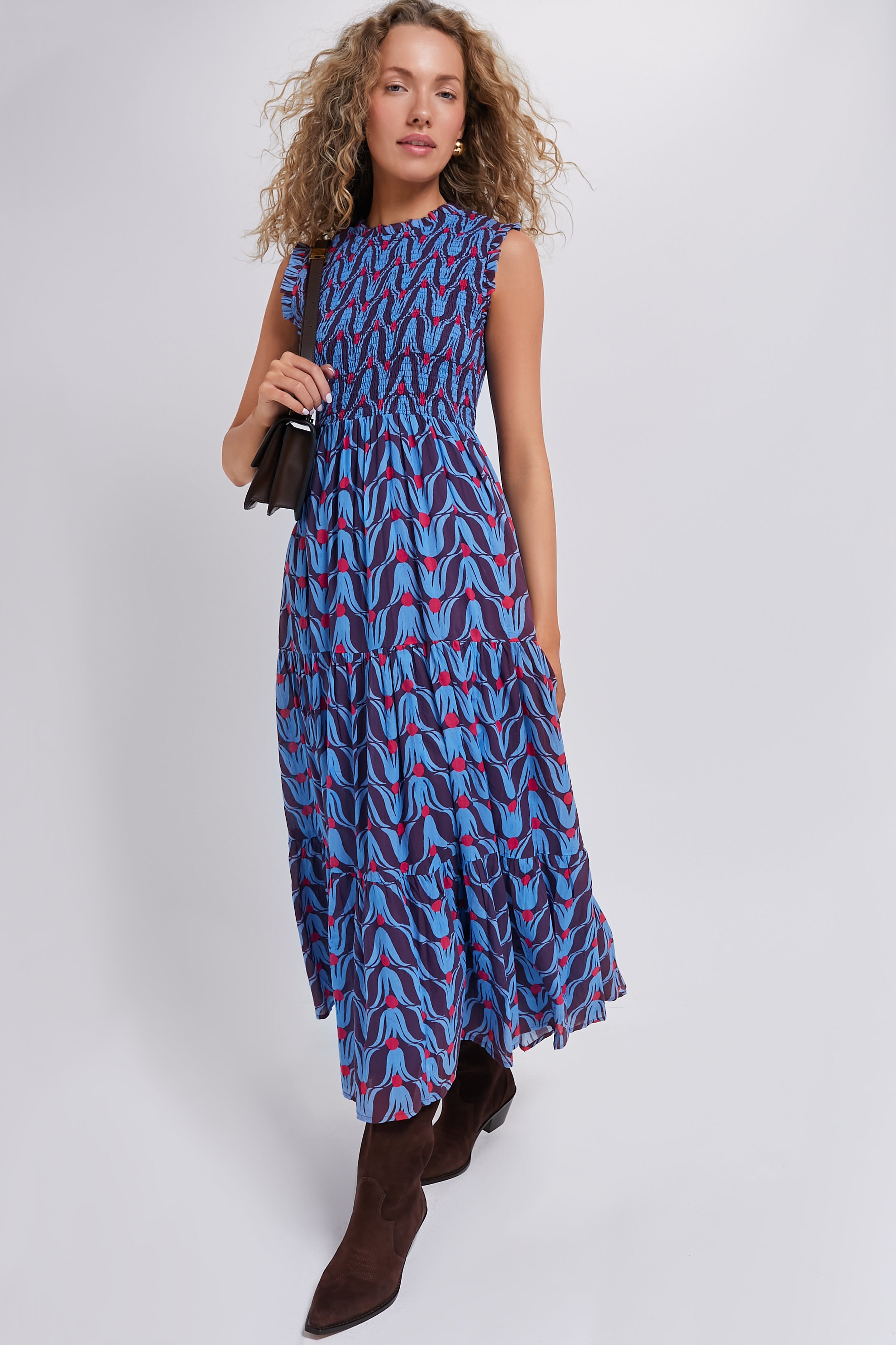 Exclusive Tulip Red Sleeveless Smocked Maxi-Beilave