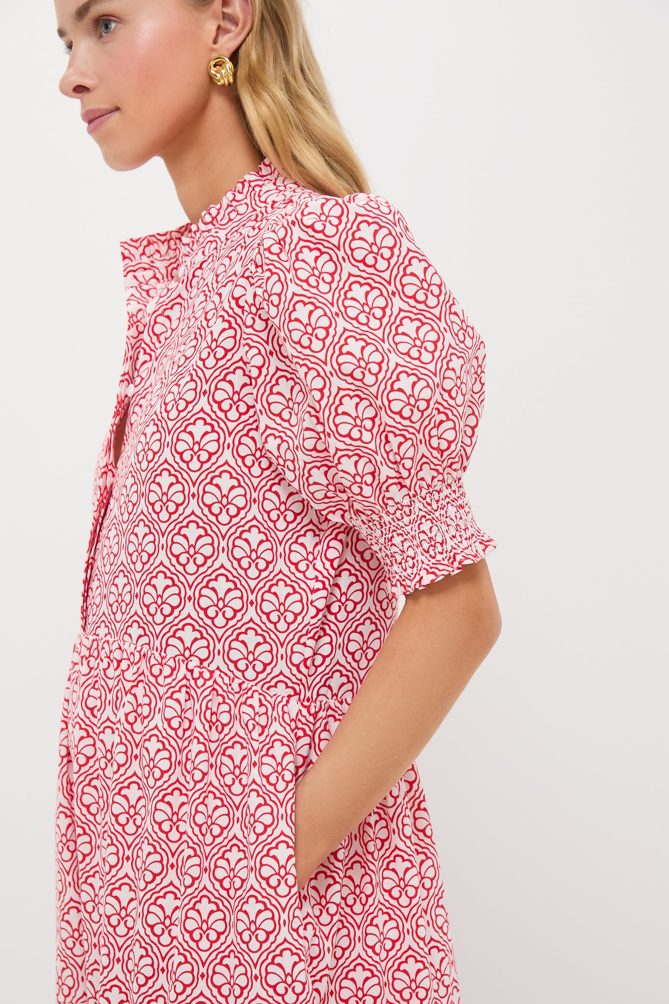 Red & White Quatrefoil Bennett Maxi Dress-Beilave