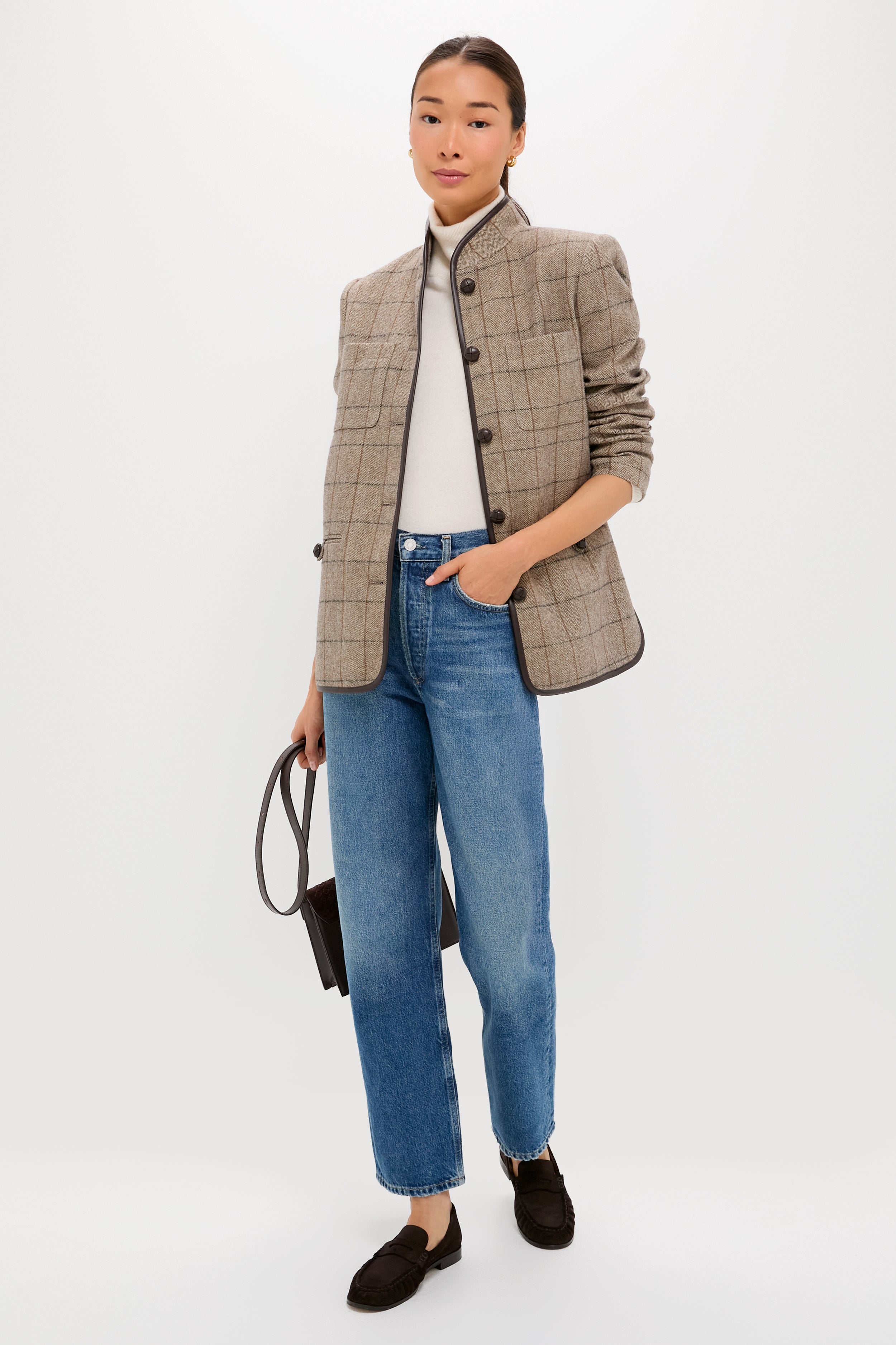 Brown Check Plaid Wool Dalton Jacket-Beilave