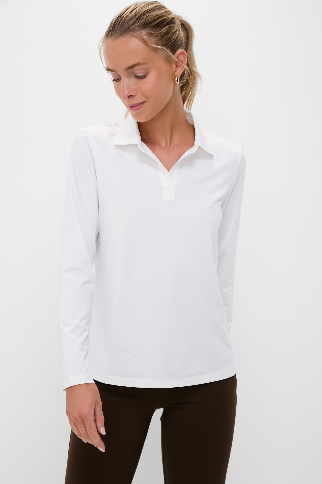 White Long Sleeve Performance Jersey Caroline Polo-Beilave