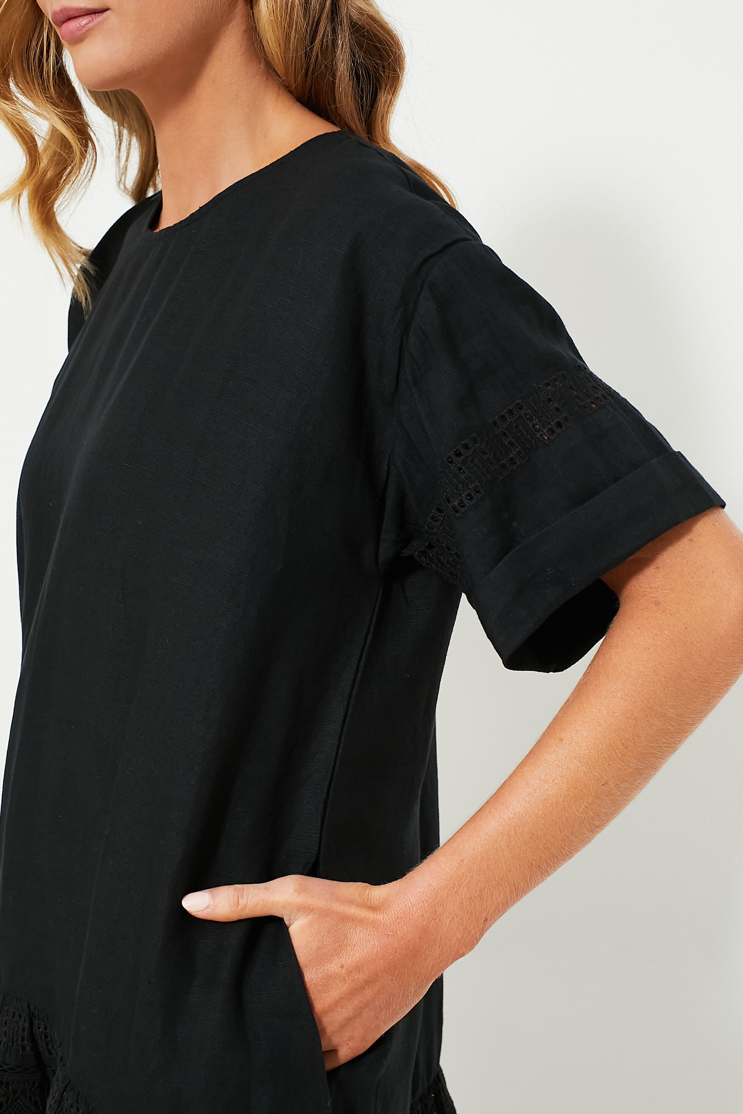 Exclusive Black Rosina Embroidery Short Sleeve Tunic Dress-Beilave