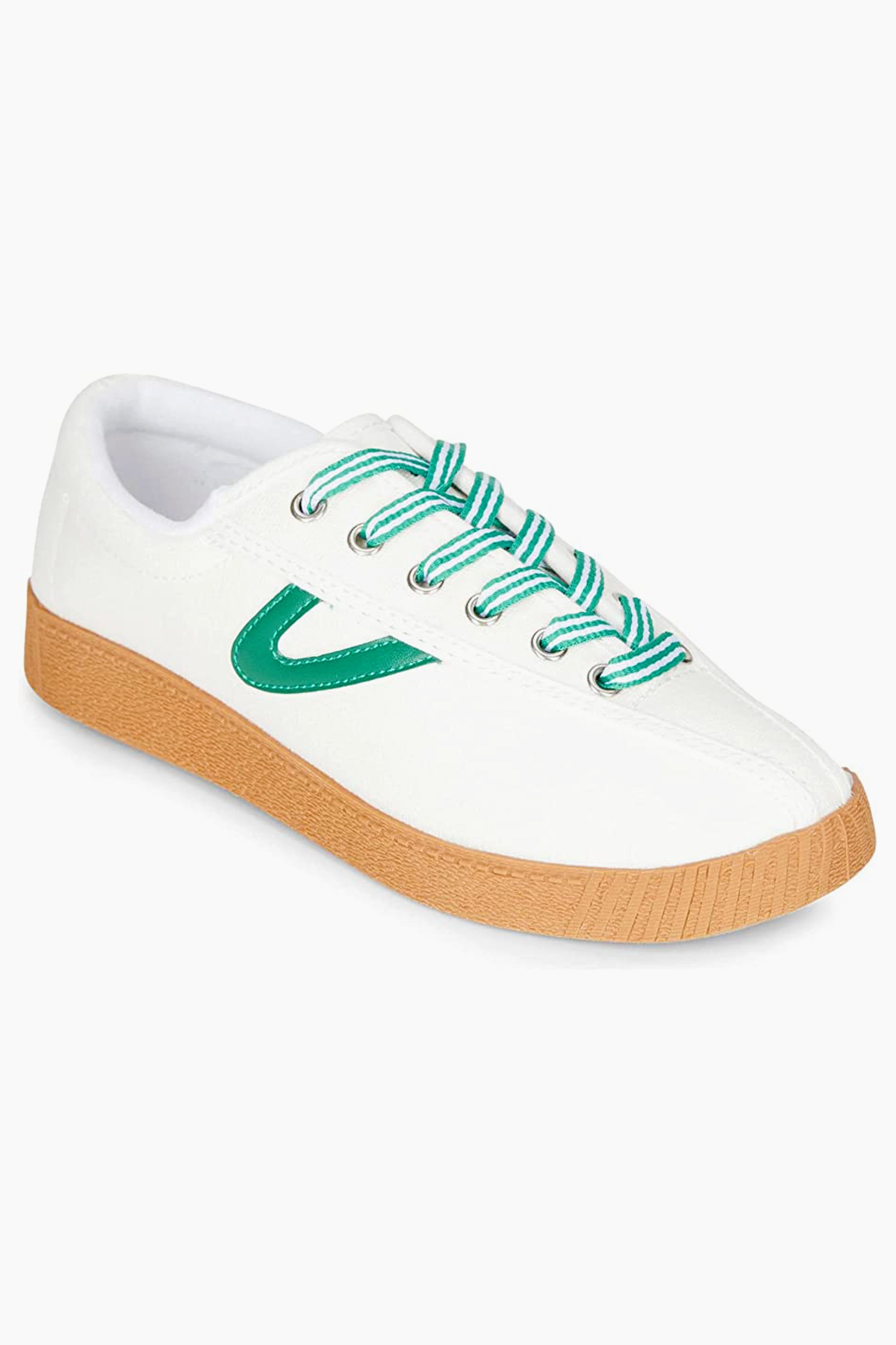 Women's Green and White Nylite Sneakers-Beilave