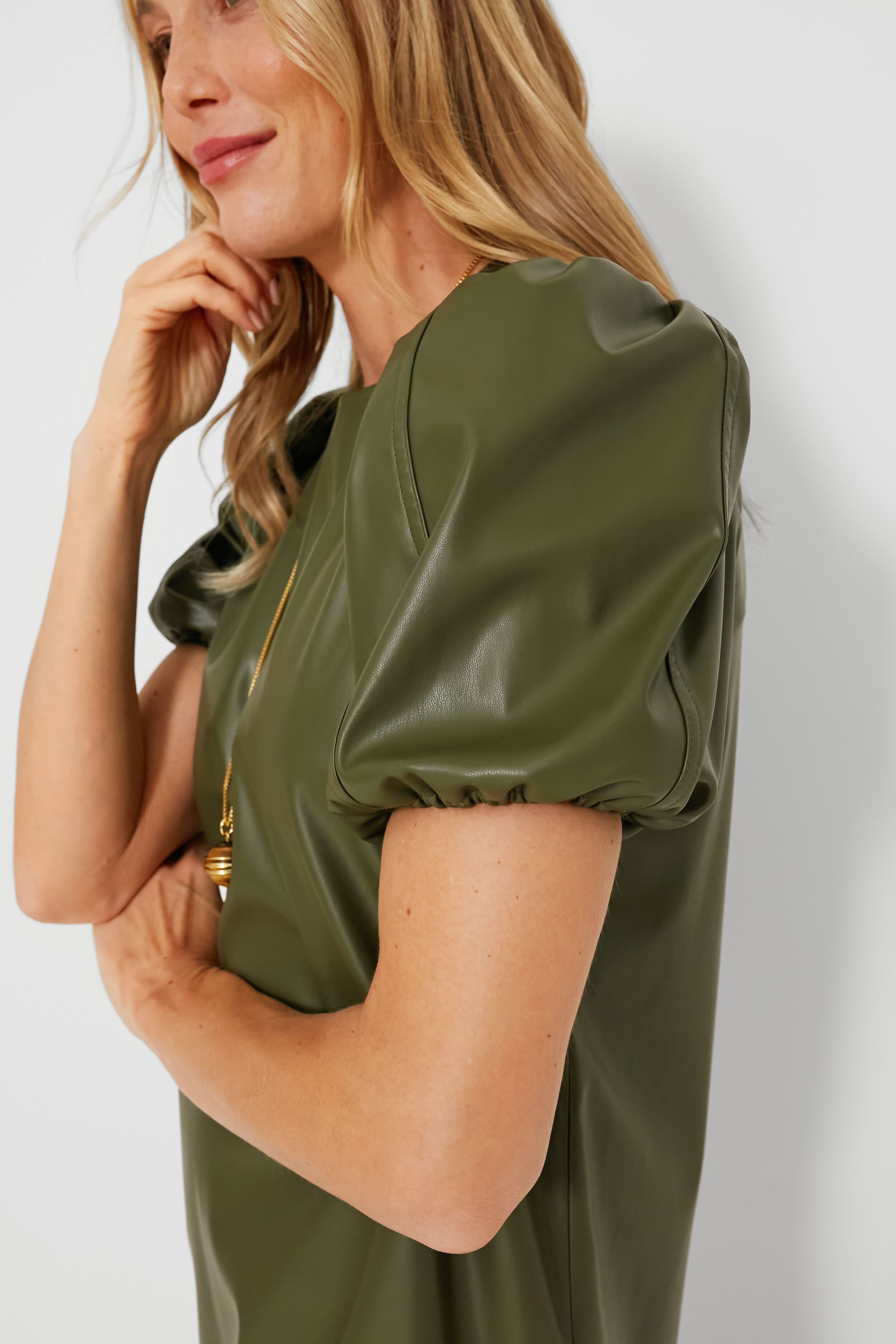 Green Faux Leather McShea Mini Dress-Beilave