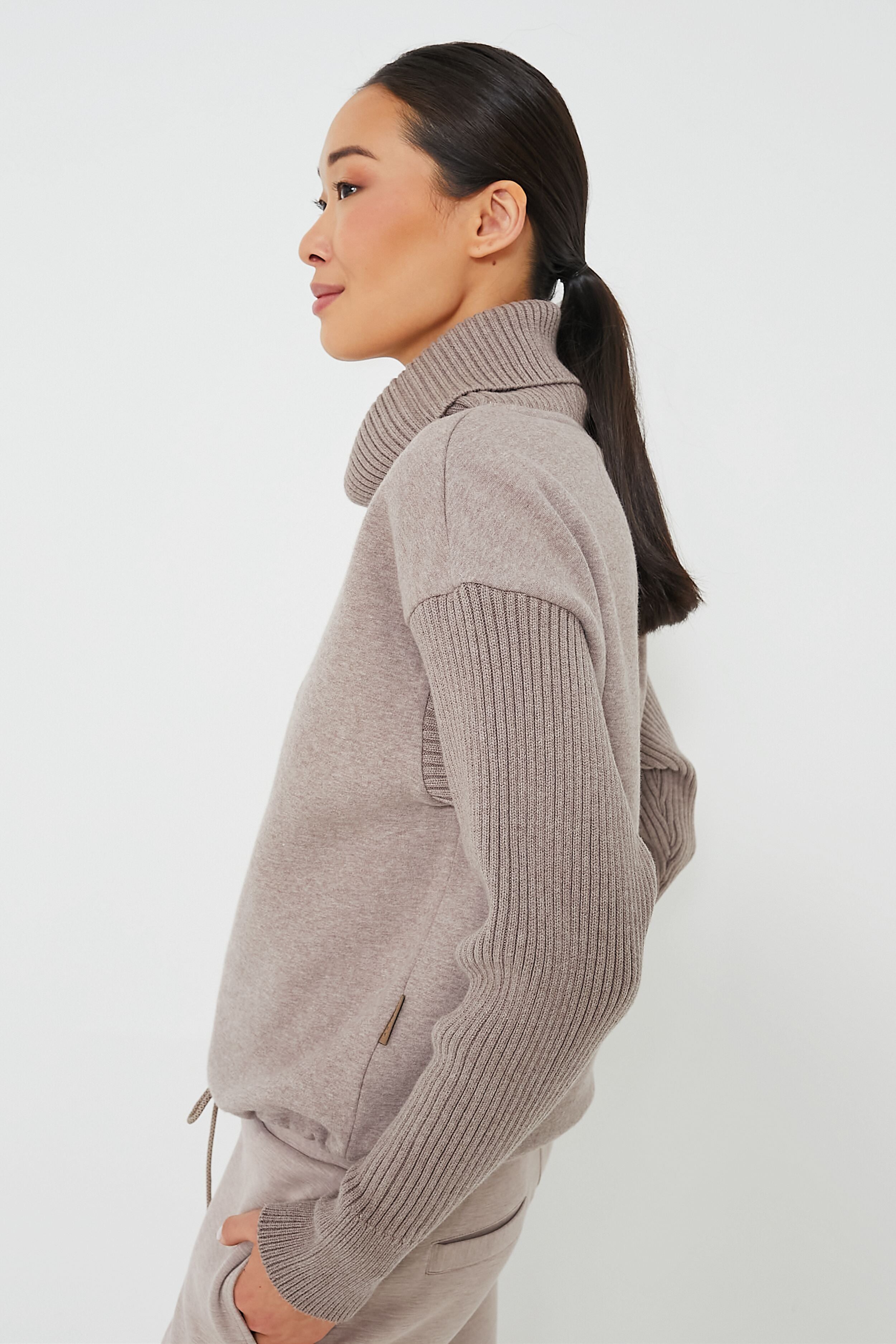 Deep Taupe Marl Ramsey Cowl Neck Sweat-Beilave