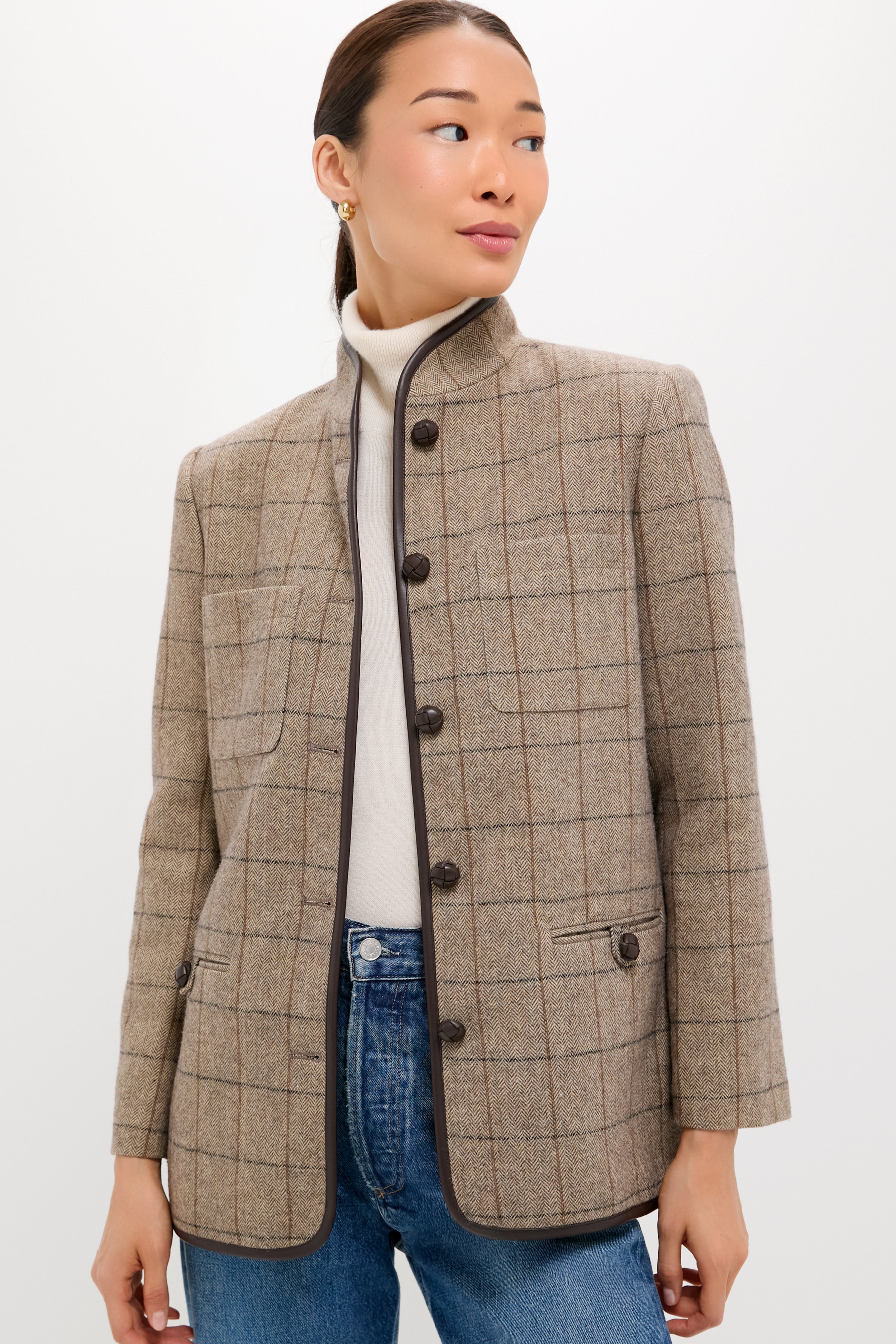 Brown Check Plaid Wool Dalton Jacket-Beilave