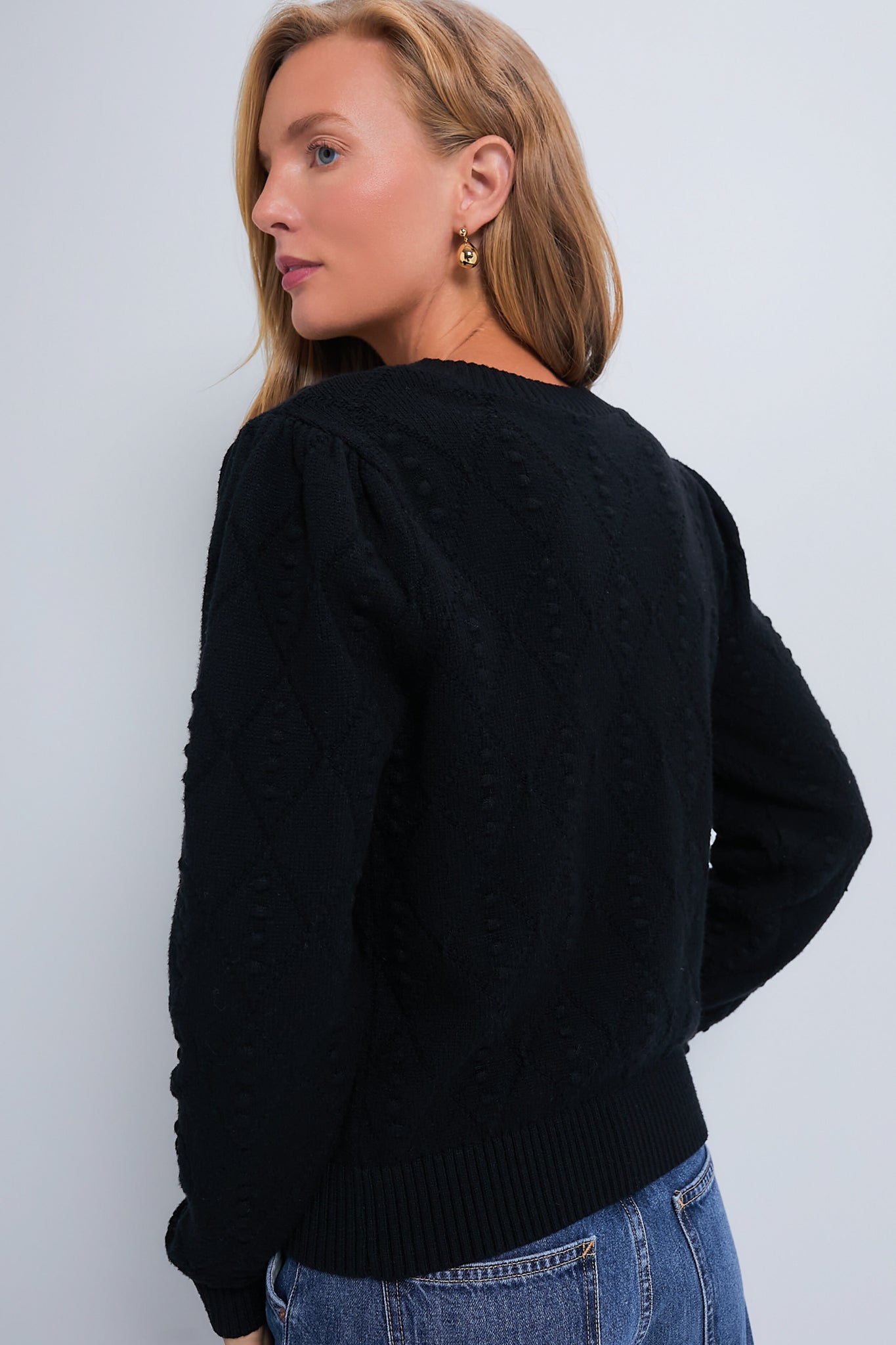 Textured Black Crewneck Violet Sweater-Beilave