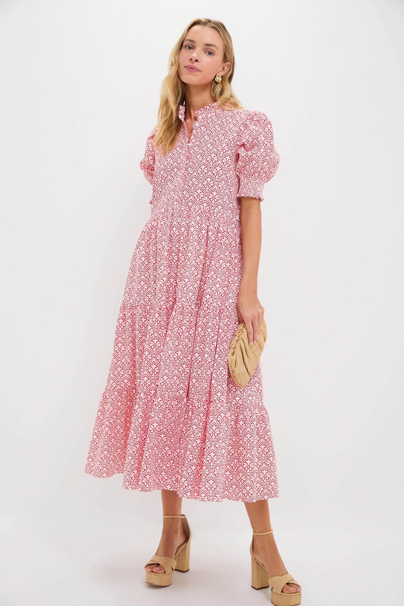 Red & White Quatrefoil Bennett Maxi Dress-Beilave