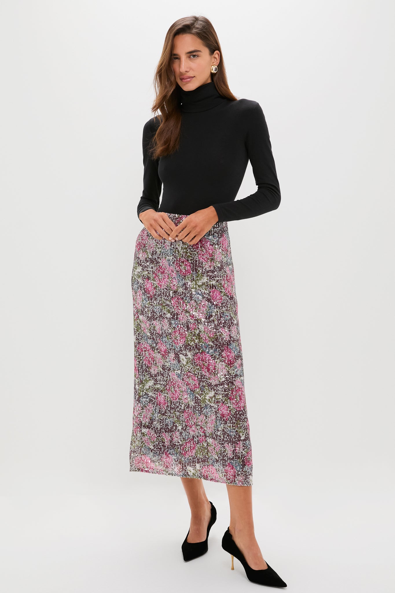 Floral Sequin McKey Midi Skirt-Beilave