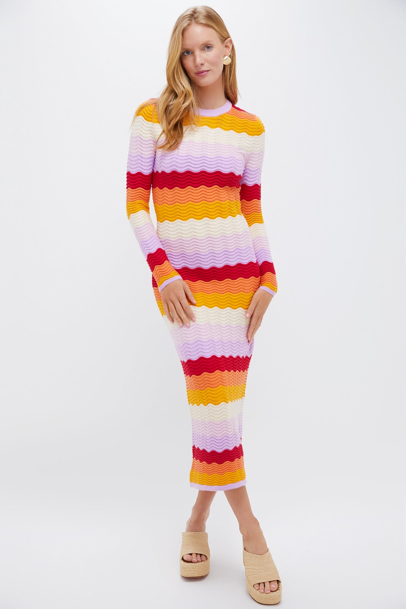 Sunset Stripe Montego Knit Midi Dress-Beilave