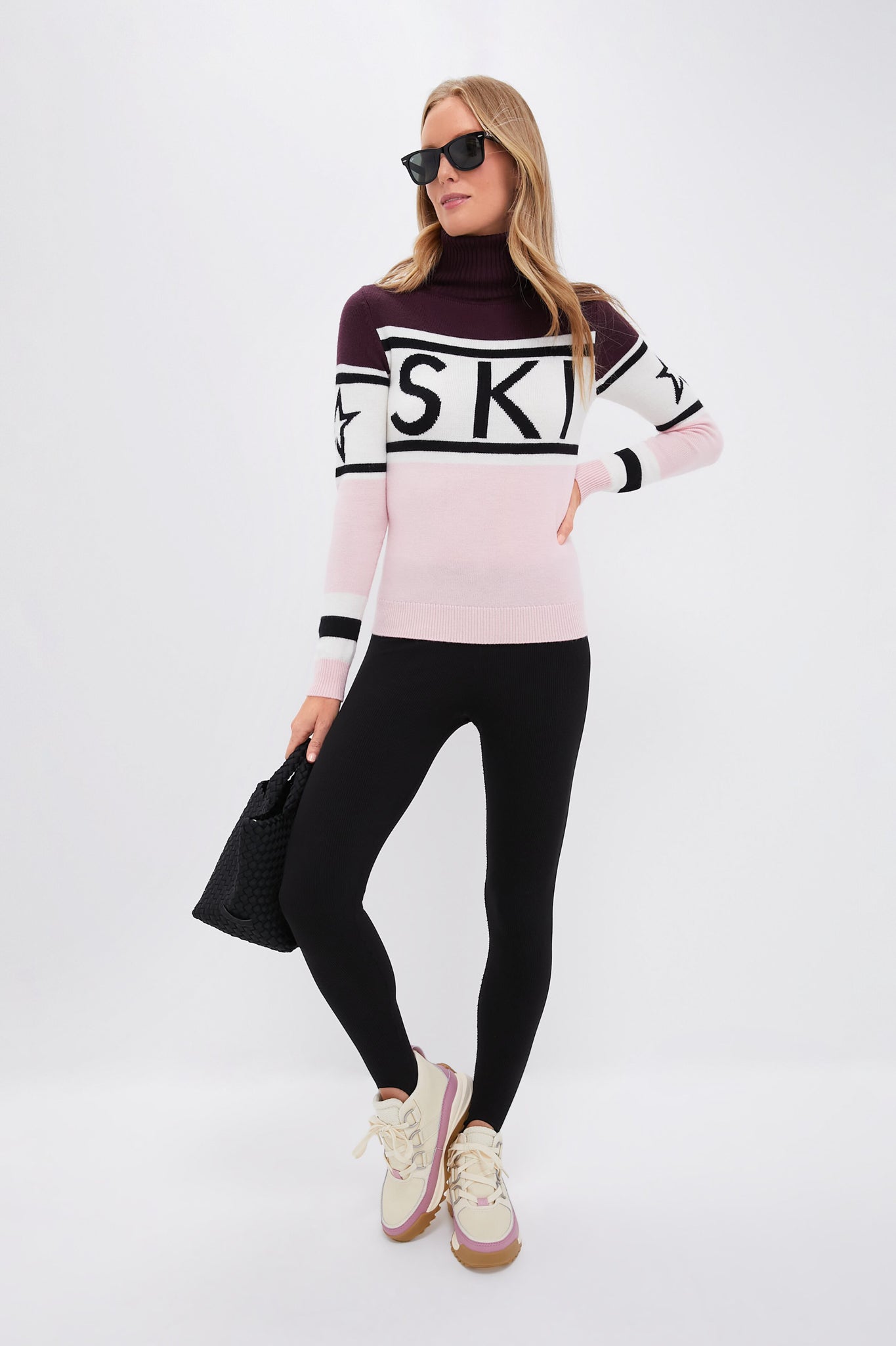 Burgundy and Petal Pink Ski Schild Sweater-Beilave