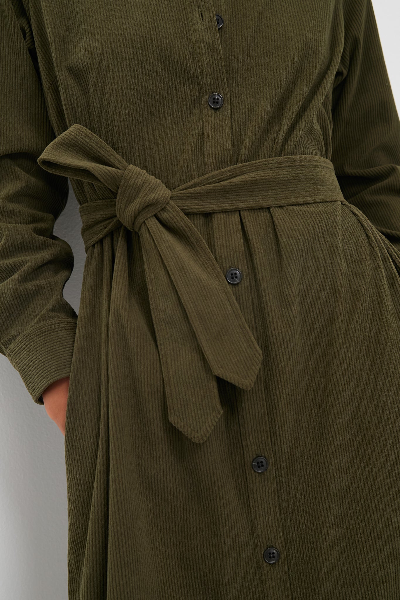 Olive Wide Wale Corduroy Tara Shirt Dress-Beilave